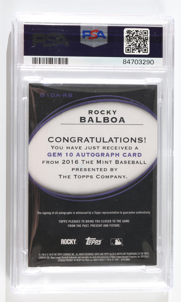 
                  
                    Sylvester Stallone as Rocky Balboa in Rocky (PSA Encapsulated) Signed 2016 Topps The Mint Trading Card 6/50
                  
                