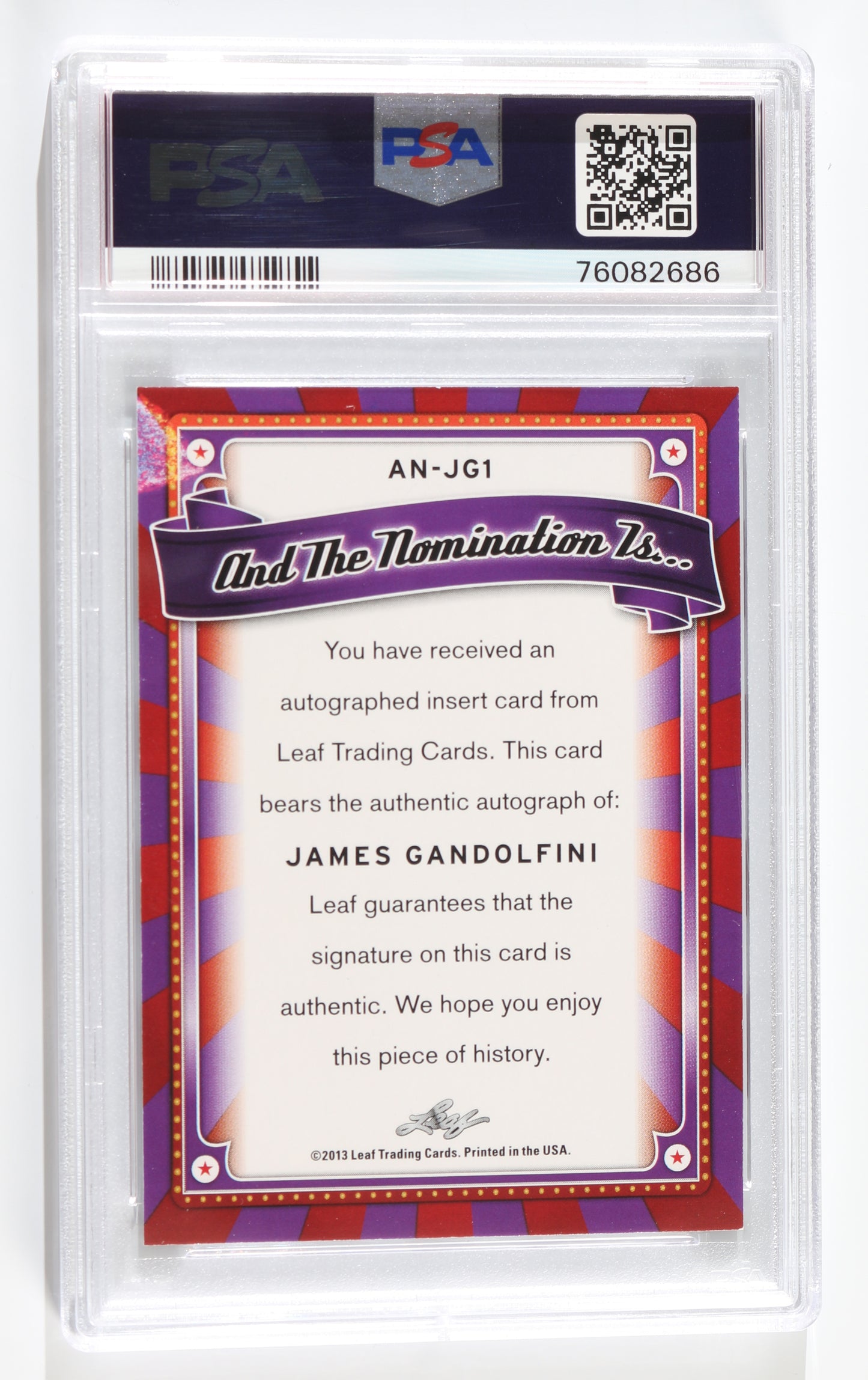 
                  
                    James Gandolfini Tony Soprano from The Sopranos (PSA Encapsulated) Signed 2013 Leaf Pop Century Trading Card
                  
                