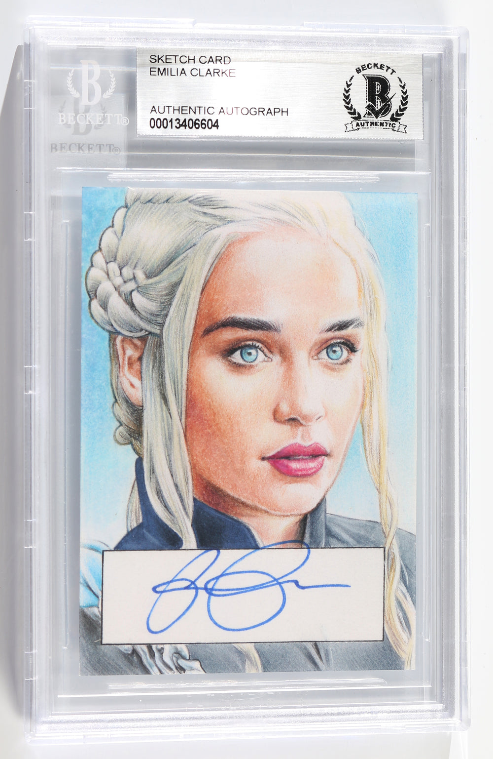 Emilia Clarke as Daenerys Targaryen in Game of Thrones (Beckett Encapsulated) Original Art Sketch Card by Cisco Rivera