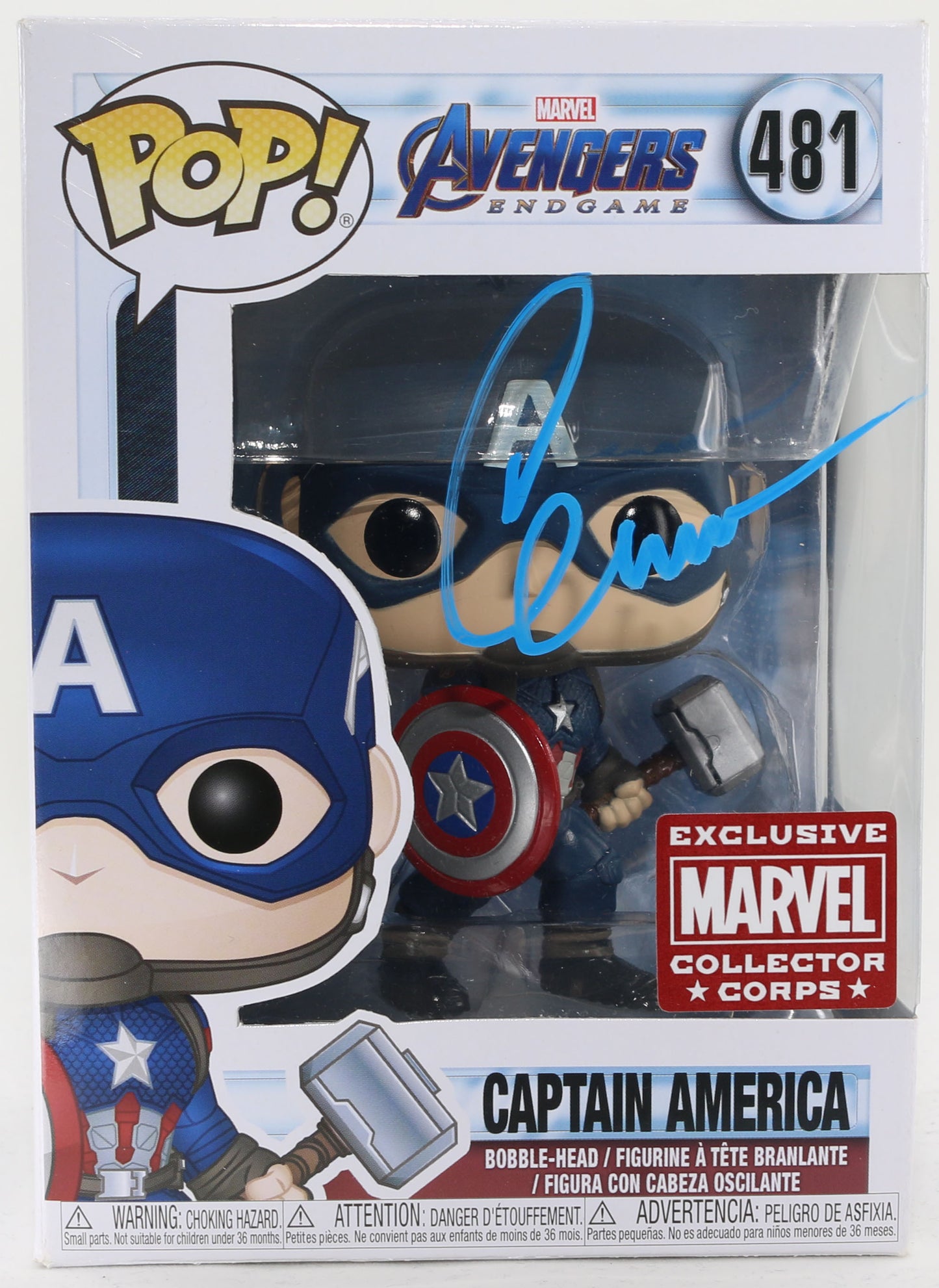 
                  
                    Chris Evans as Captain America in Avengers: Endgame Marvel Collector Corps Exclusive (SWAU) Signed Funko POP! #481
                  
                