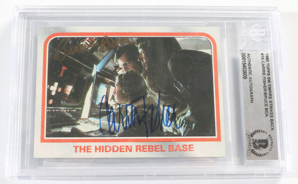 Carrie Fisher as Princess Leia & Bruce Boa as General Rieekan in Star Wars: The Empire Strikes Back (Beckett Encapsulated) Signed 1980 Trading Card