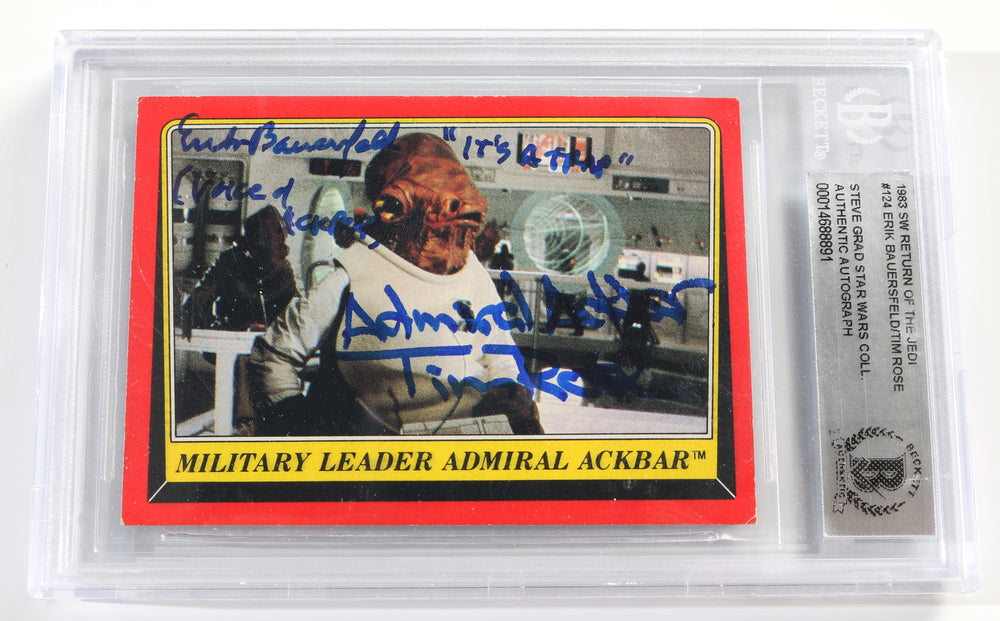 Erik Bauerfeld & Tim Rose as Admiral Arkbar in Star Wars: Return of the Jedi (Beckett Encapsulated) Signed 1983 Topps Trading Card
