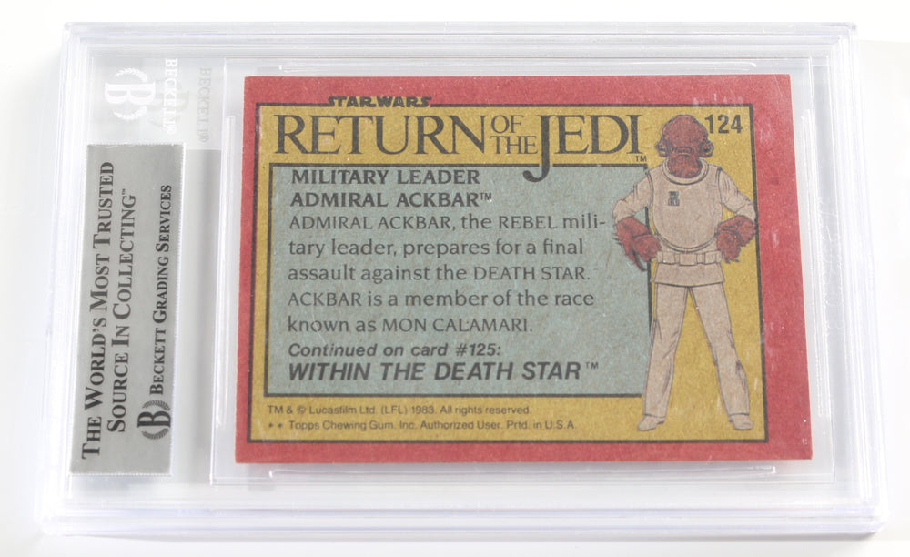 
                  
                    Erik Bauerfeld & Tim Rose as Admiral Arkbar in Star Wars: Return of the Jedi (Beckett Encapsulated) Signed 1983 Topps Trading Card
                  
                