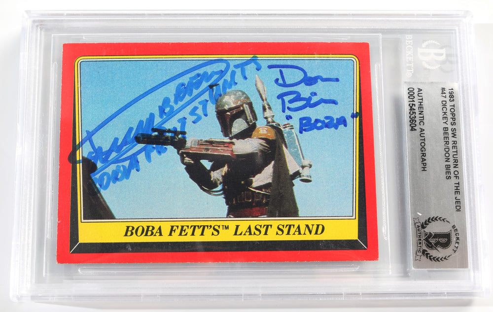 Dickey Beer & Don Bies as Boba Fett in Star Wars: Return of the Jedi (Beckett Encapsulated) Signed 1983 Topps Trading Card with Character Name