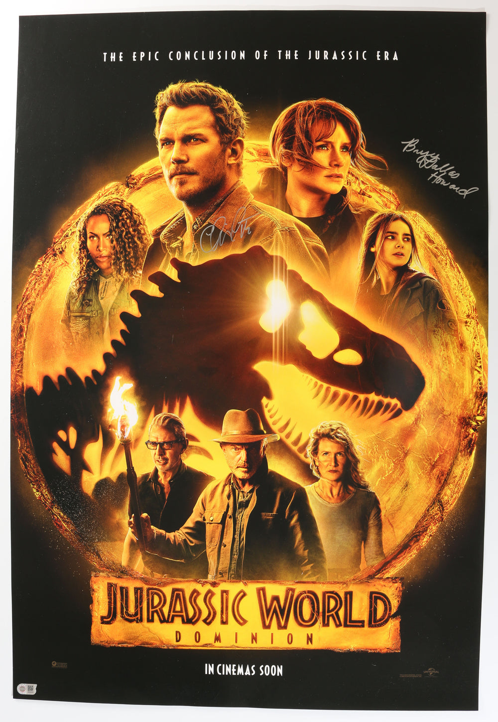 Jurassic World Dominion 27x40 Poster (SWAU) Signed by Chris Pratt & Bryce Dallas Howard