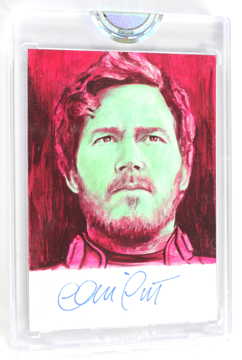 Chris Pratt as Peter Quill / Star-Lord in Guardians of the Galaxy (Encapsulated) Signed SWAU Artist Series Trading Card by Seth Groves