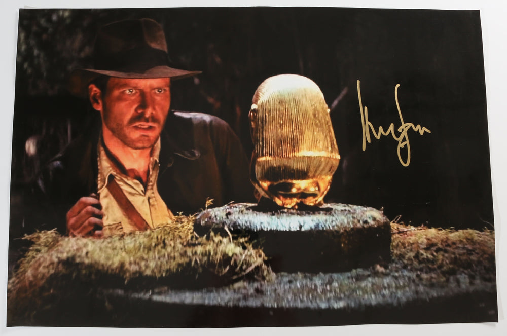 Harrison Ford as Indiana Jones with the Golden Idol in Raiders of the Lost Ark Signed 20x30 Poster