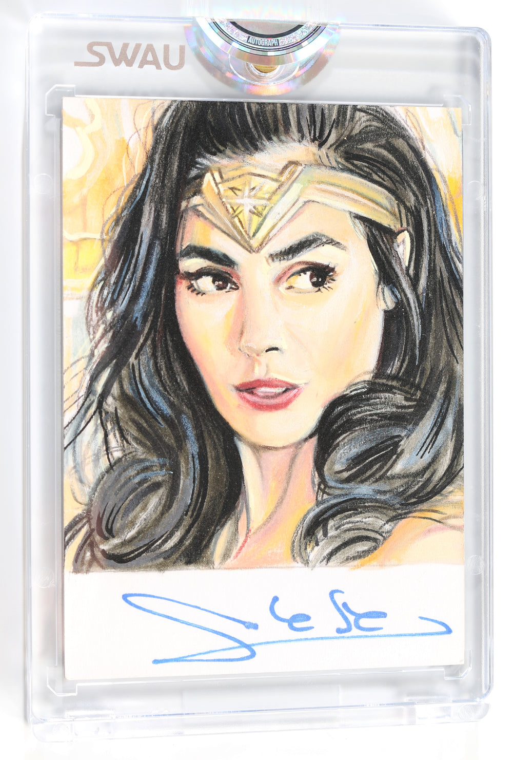 Gal Gadot as Wonder Woman in Wonder Woman (Encapsulated) Signed SWAU Artist Series Trading Card by Cyrus Sherkat