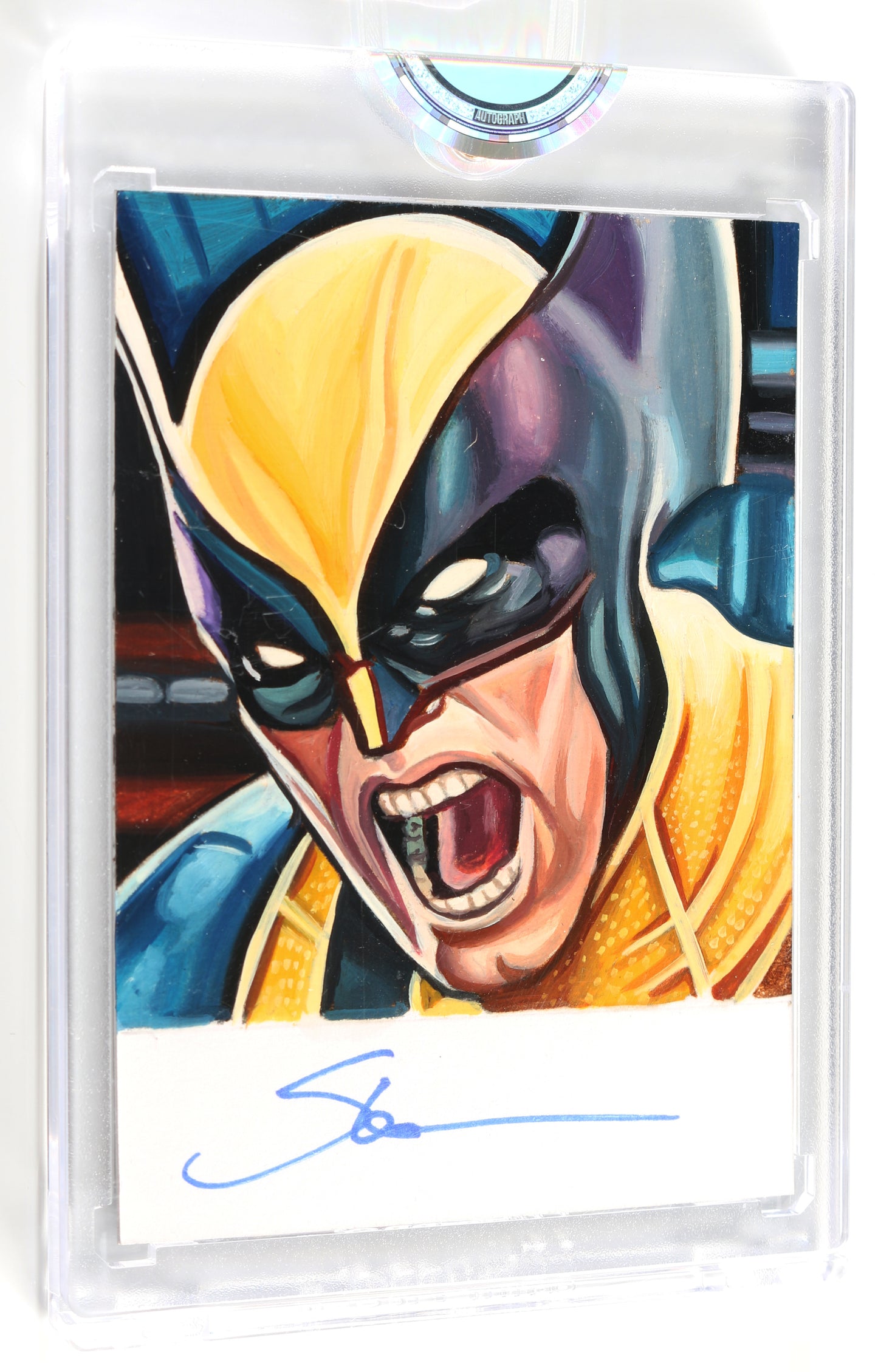 
                  
                    Steve Blum as Wolverine Voice Actor the X-Men TV Series (Encapsulated) Signed SWAU Artist Series Trading Card by Jay Manchand
                  
                