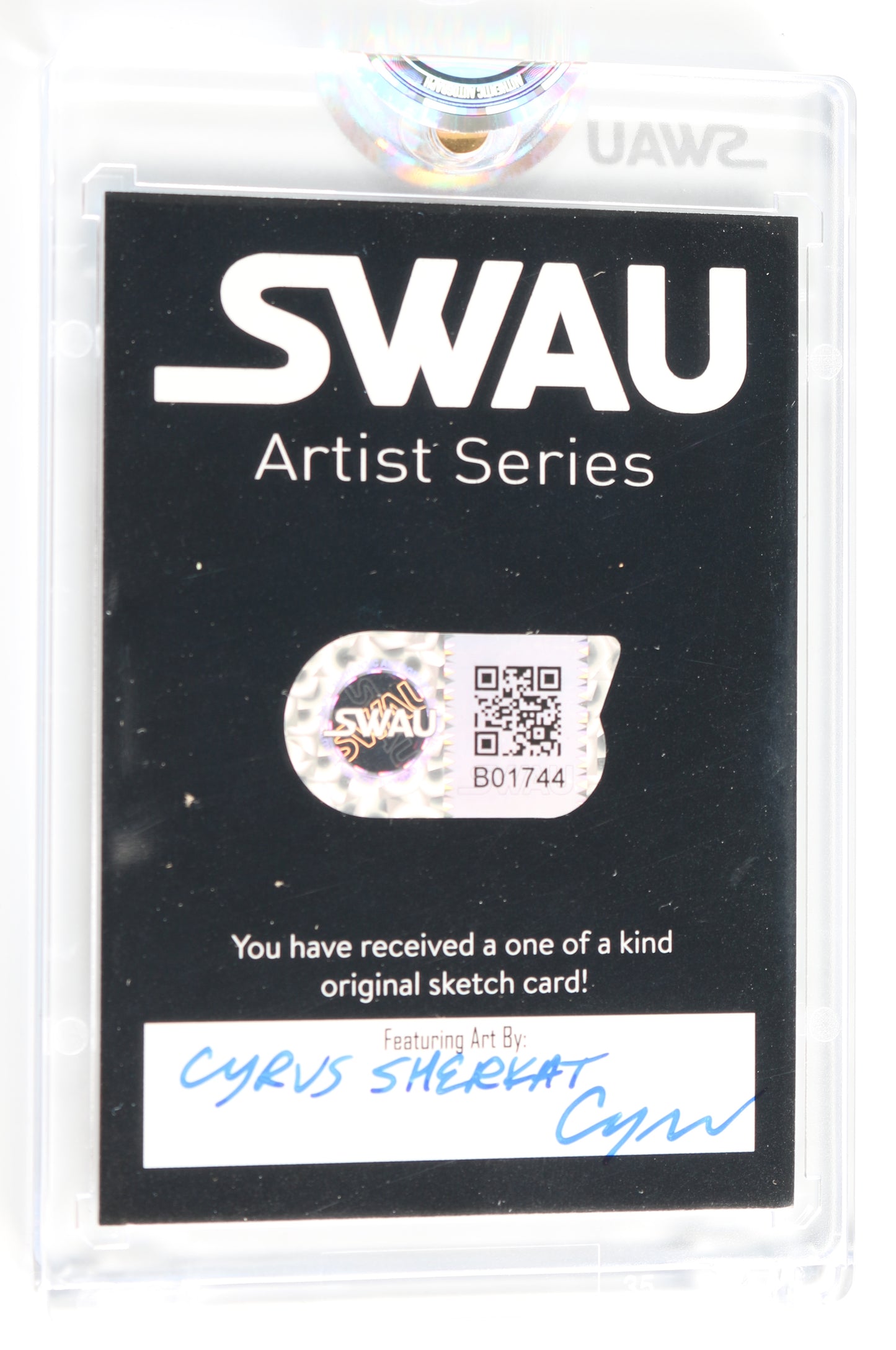 
                  
                    Chris Pratt as Peter Quill / Star-Lord in Guardians of the Galaxy (Encapsulated) Signed SWAU Artist Series Trading Card by Cyrus Sherkat
                  
                