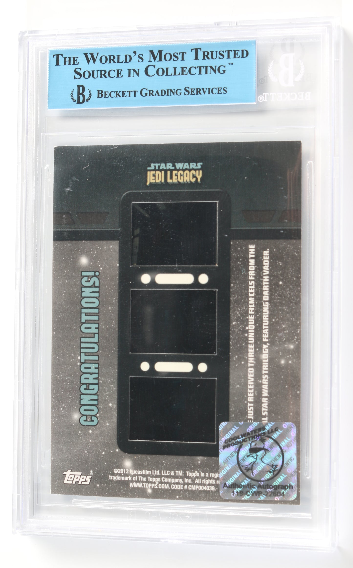 
                  
                    Dave Prowse as Darth Vader in Star Wars: A New Hope/The Empire Strikes Back (Beckett Encapsulated) Signed Topps Jedi Legacy Film Cell Trading Card
                  
                