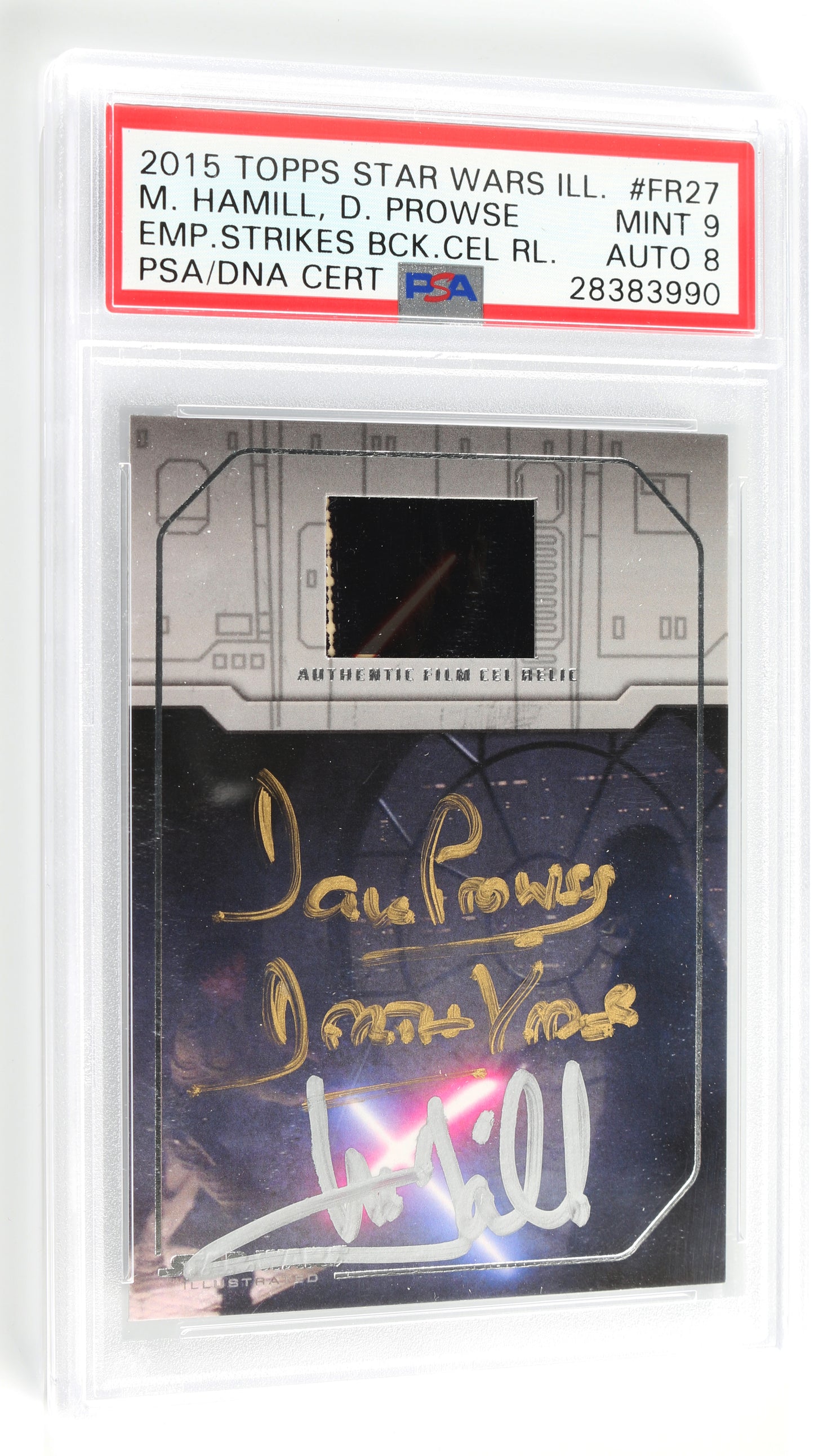 
                  
                    Mark Hamill as Luke Skywalker & Dave Prowse as Darth Vader in Star Wars: The Empire Strikes Back (Beckett Encapsulated / Coolwaters) Signed Topps Jedi Legacy Film Cell Trading Card with Character Name
                  
                