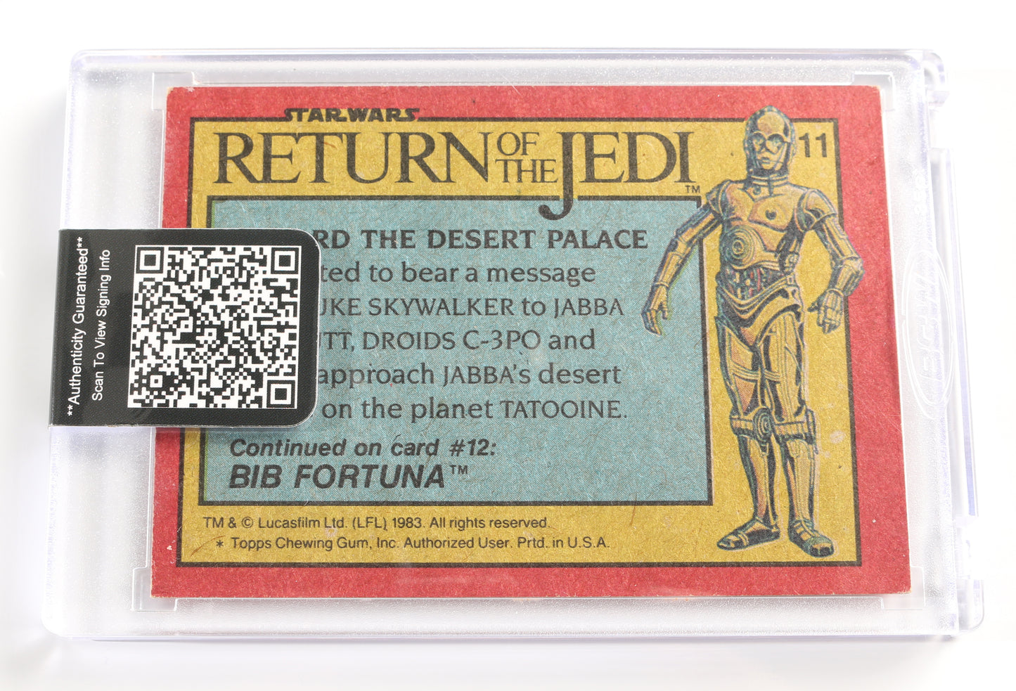 
                  
                    Anthony Daniels as C-3PO & Kenny Baker as R2-D2 in Star Wars: Return of the Jedi (Encapsulated) Signed Topps Trading Card with Character Names
                  
                