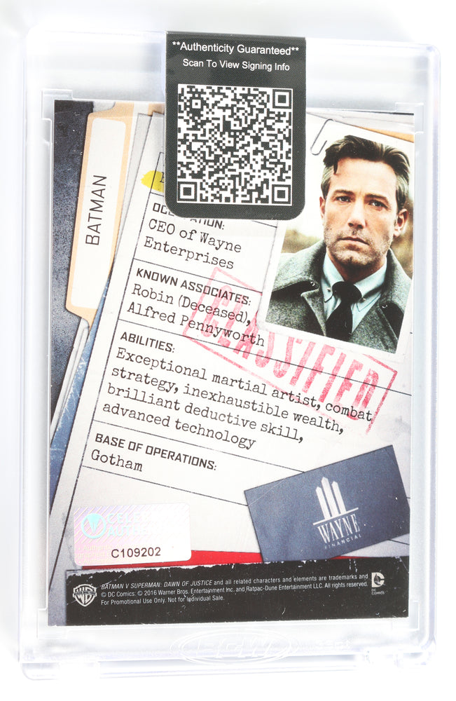 
                  
                    Ben Affleck as Batman in Batman v Superman: Dawn of Justice (Encapsulated) Signed Trading Card
                  
                