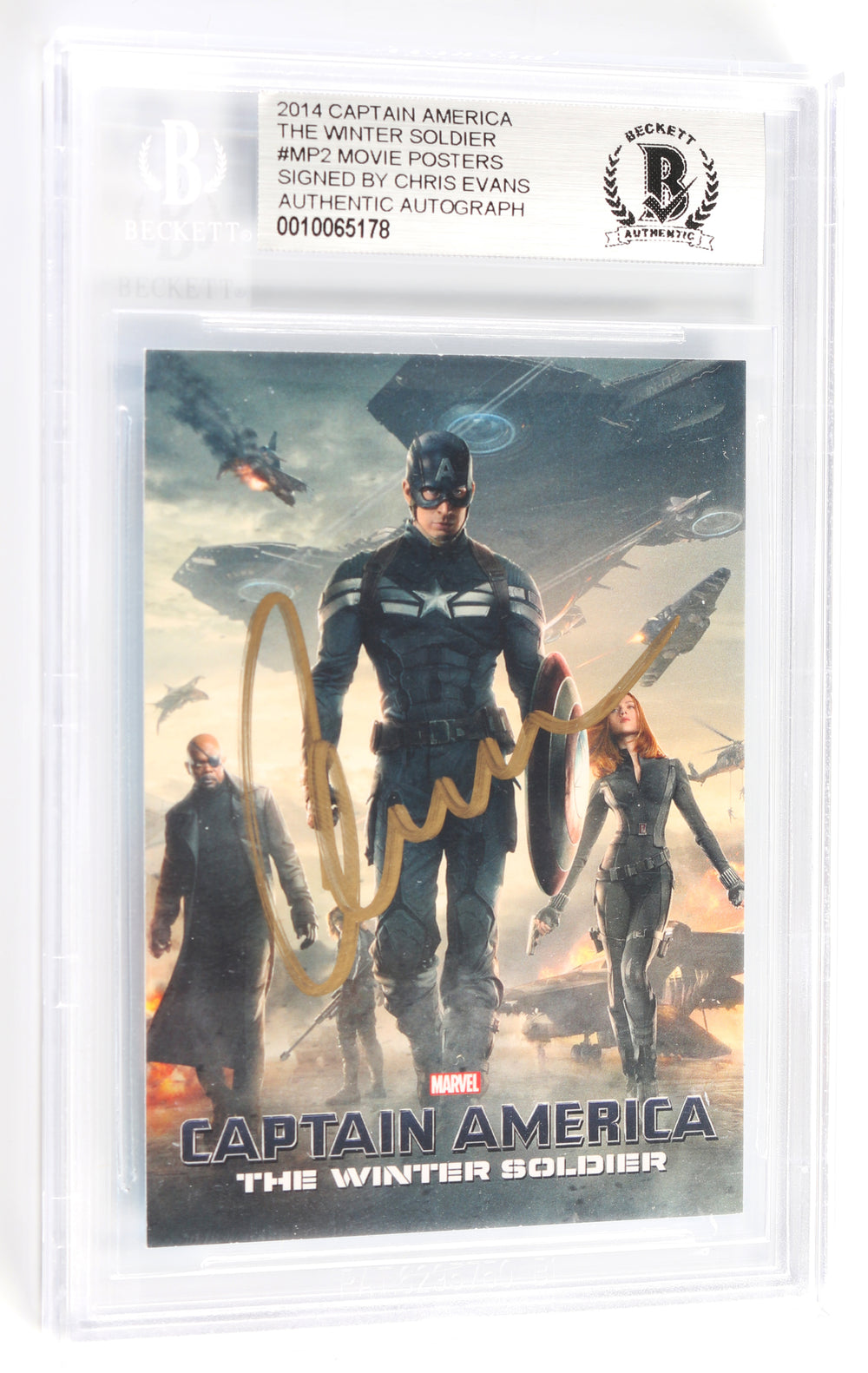 Chris Evans as Captain America in Captain America: The Winter Soilder (Beckett Encapsulated / Celebrity Authentics) Signed Trading Card
