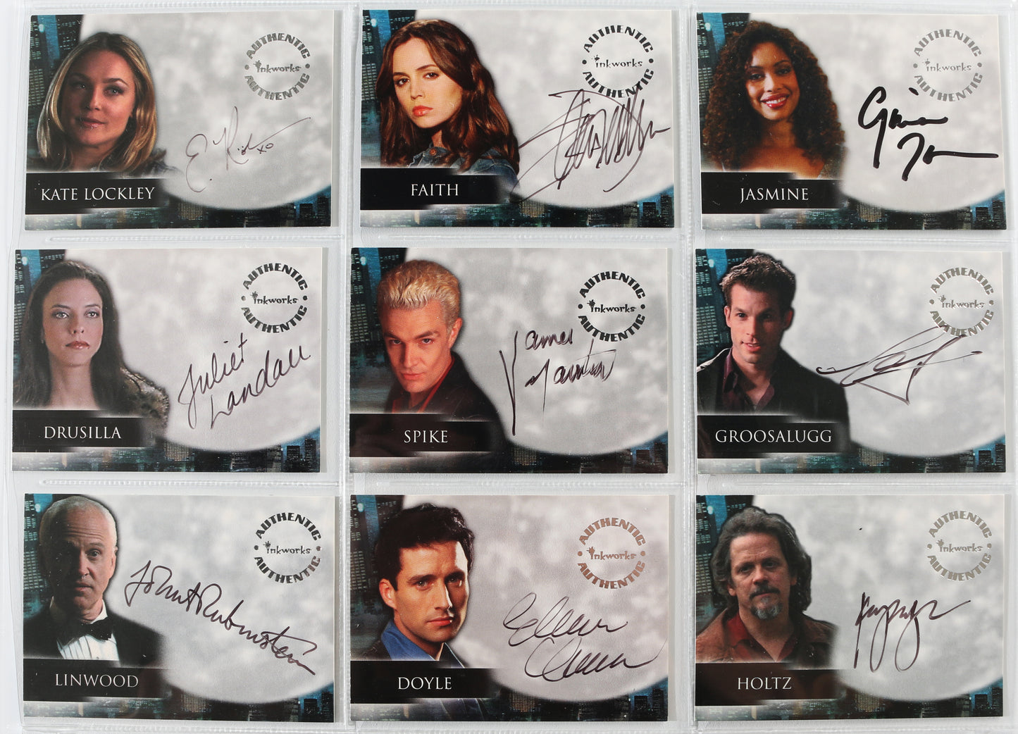 
                  
                    Angel Inkworks Trading Cards 35pc LOT Signed by David Boreanaz, Charisma Carpenter, Glenn Quinn, Alexis Denisof, J. August Richards, Amy Acker, Vincent Kartheiser, Andy Hallett, James Marsters, Mercedes McNab, Gina Torres, Julie Benz, Eliza Dushku, & More
                  
                