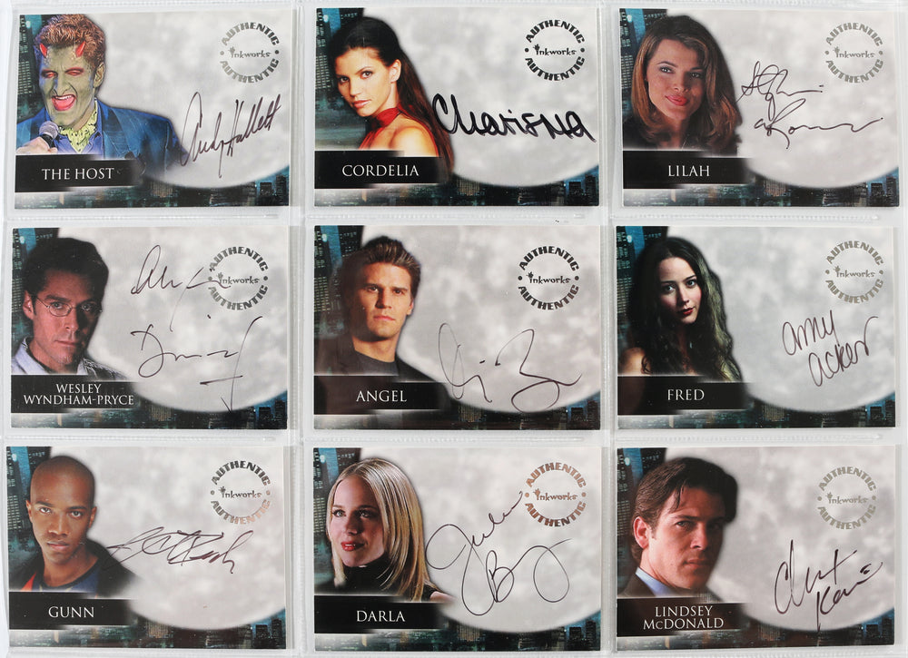 
                  
                    Angel Inkworks Trading Cards 35pc LOT Signed by David Boreanaz, Charisma Carpenter, Glenn Quinn, Alexis Denisof, J. August Richards, Amy Acker, Vincent Kartheiser, Andy Hallett, James Marsters, Mercedes McNab, Gina Torres, Julie Benz, Eliza Dushku, & More
                  
                