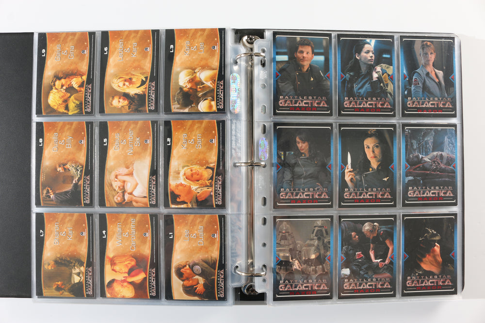
                  
                    Battlestar Galactica Rittenhouse Trading Cards 246pc LOT with 52 Cards Signed by Edward James Olmos, Mary McDonnell, Katee Sackhoff, Jamie Bamber, James Callis, Tricia Helfer, Grace Park, Michael Hogan, Aaron Douglas, Michael Trucco, & More
                  
                