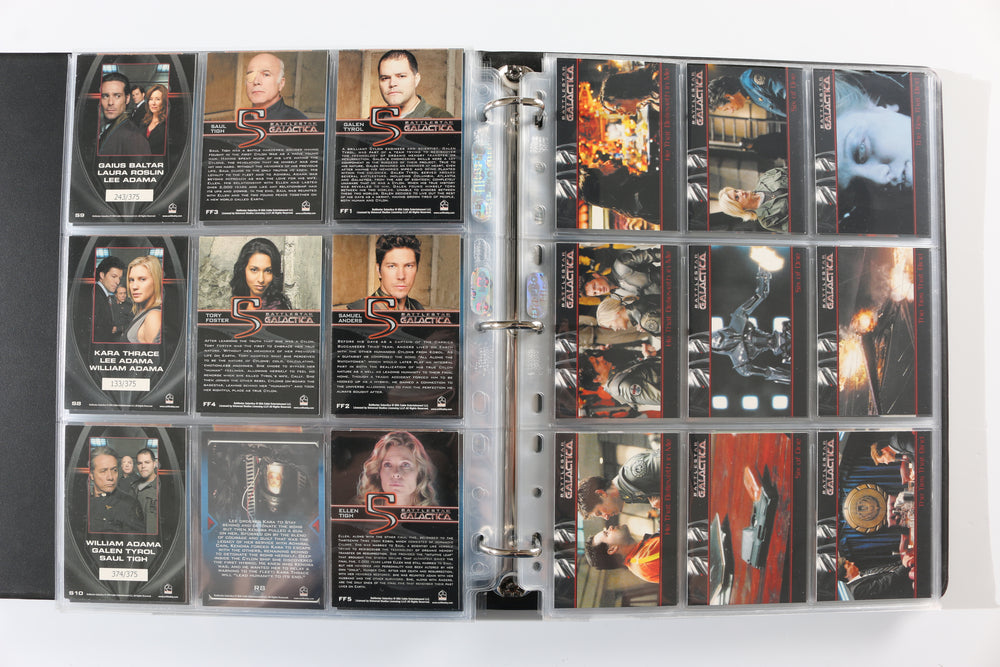 
                  
                    Battlestar Galactica Rittenhouse Trading Cards 246pc LOT with 52 Cards Signed by Edward James Olmos, Mary McDonnell, Katee Sackhoff, Jamie Bamber, James Callis, Tricia Helfer, Grace Park, Michael Hogan, Aaron Douglas, Michael Trucco, & More
                  
                