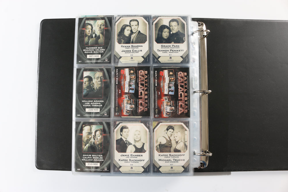 
                  
                    Battlestar Galactica Rittenhouse Trading Cards 246pc LOT with 52 Cards Signed by Edward James Olmos, Mary McDonnell, Katee Sackhoff, Jamie Bamber, James Callis, Tricia Helfer, Grace Park, Michael Hogan, Aaron Douglas, Michael Trucco, & More
                  
                