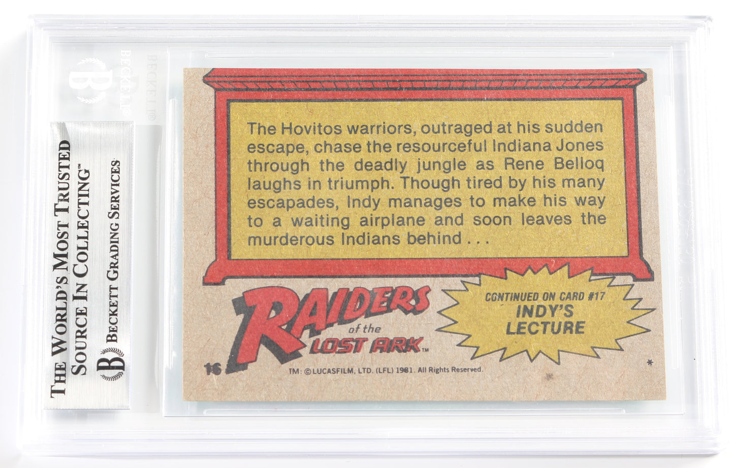 
                  
                    Fred Sorenson as Jock in Indiana Jones and the Raiders of the Lost Ark (Beckett Slabbed) 1981 Signed Topps Trading Card #16
                  
                