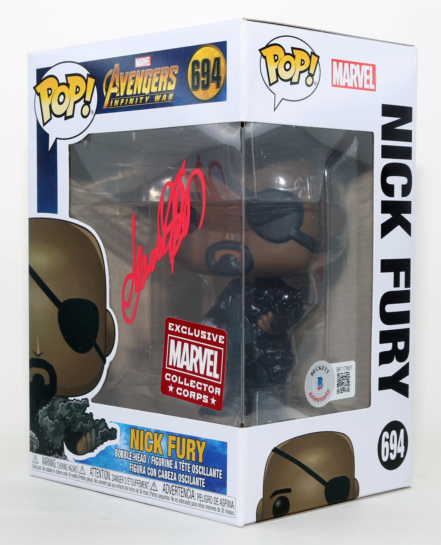 
                  
                    Samuel L. Jackson as Nick Fury in Avengers: Infinity War Marvel Collector Corps Exclusive (Beckett) Signed Funko POP! #694
                  
                