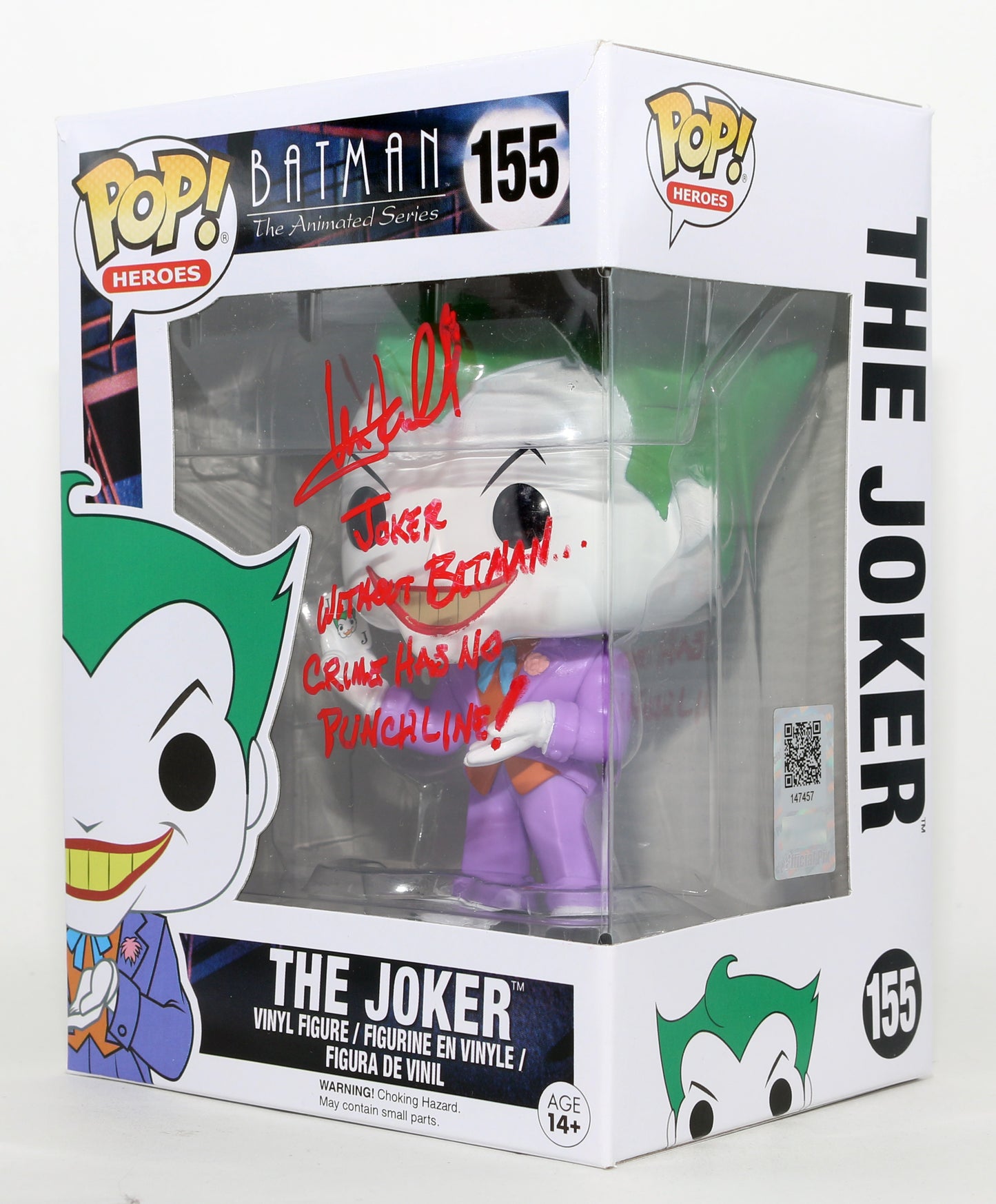 
                  
                    Mark Hamill as The Joker from Batman: The Animated Series (Official Pix) Signed Funko POP! #155 with Character Name & Quote
                  
                