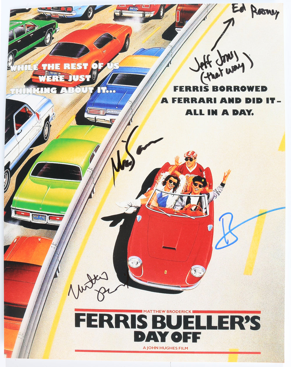 Ferris Bueller's Day Off 11x14 Photo Cast Signed by Matthew Broderick, Jeff Jones, Alan Ruck, & Mia Sara