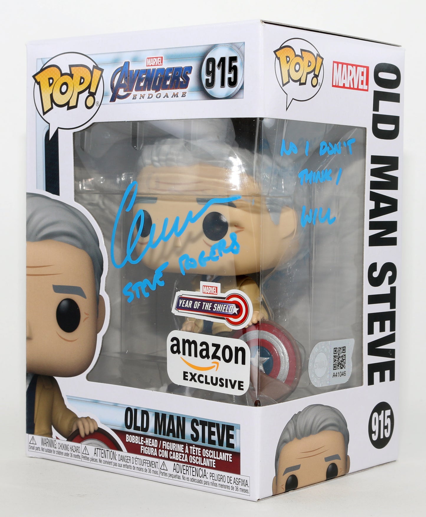 
                  
                    Chris Evans as OId Man Steve in Avengers: Endgame Marvel Year of the Shield Amazon Exclusive (SWAU) Signed Funko POP! #915 with Character Name & Quote
                  
                