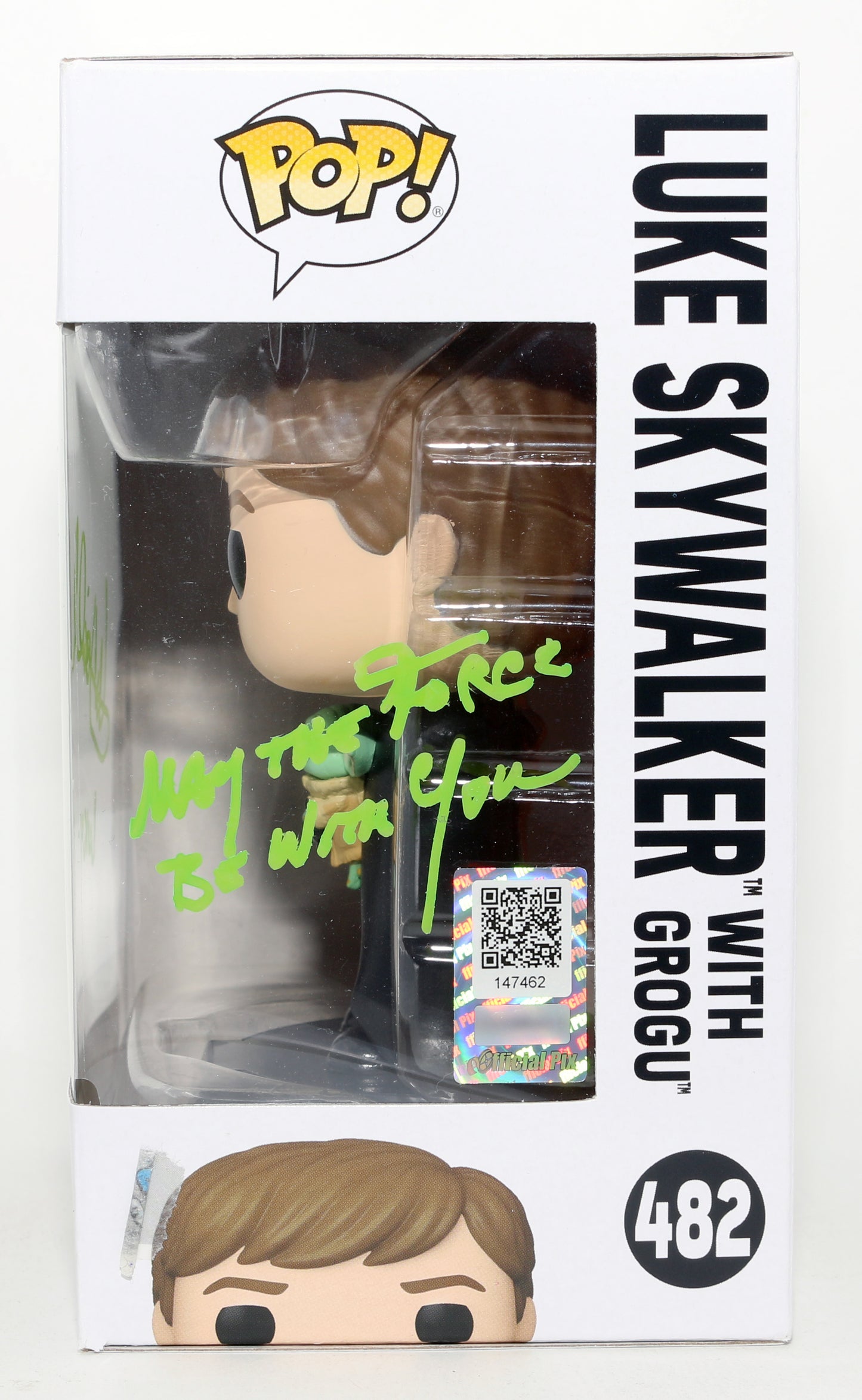 
                  
                    Mark Hamill as Luke Skywalker with Grogu in Star Wars: The Mandalorian (Official Pix) Signed Funko POP! #482 with Character Name & Quote
                  
                