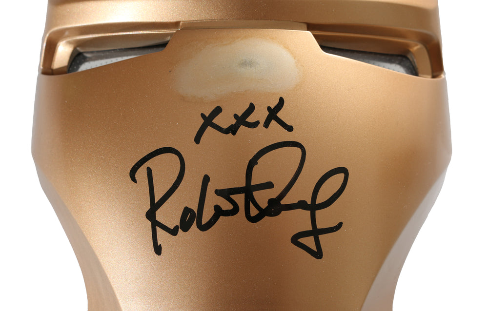 
                  
                    Iron Man Faceplate for Hasbro Legends Series Electronic Prop Replica Helmet (SWAU Authenticated) Signed by Robert Downey Jr.
                  
                