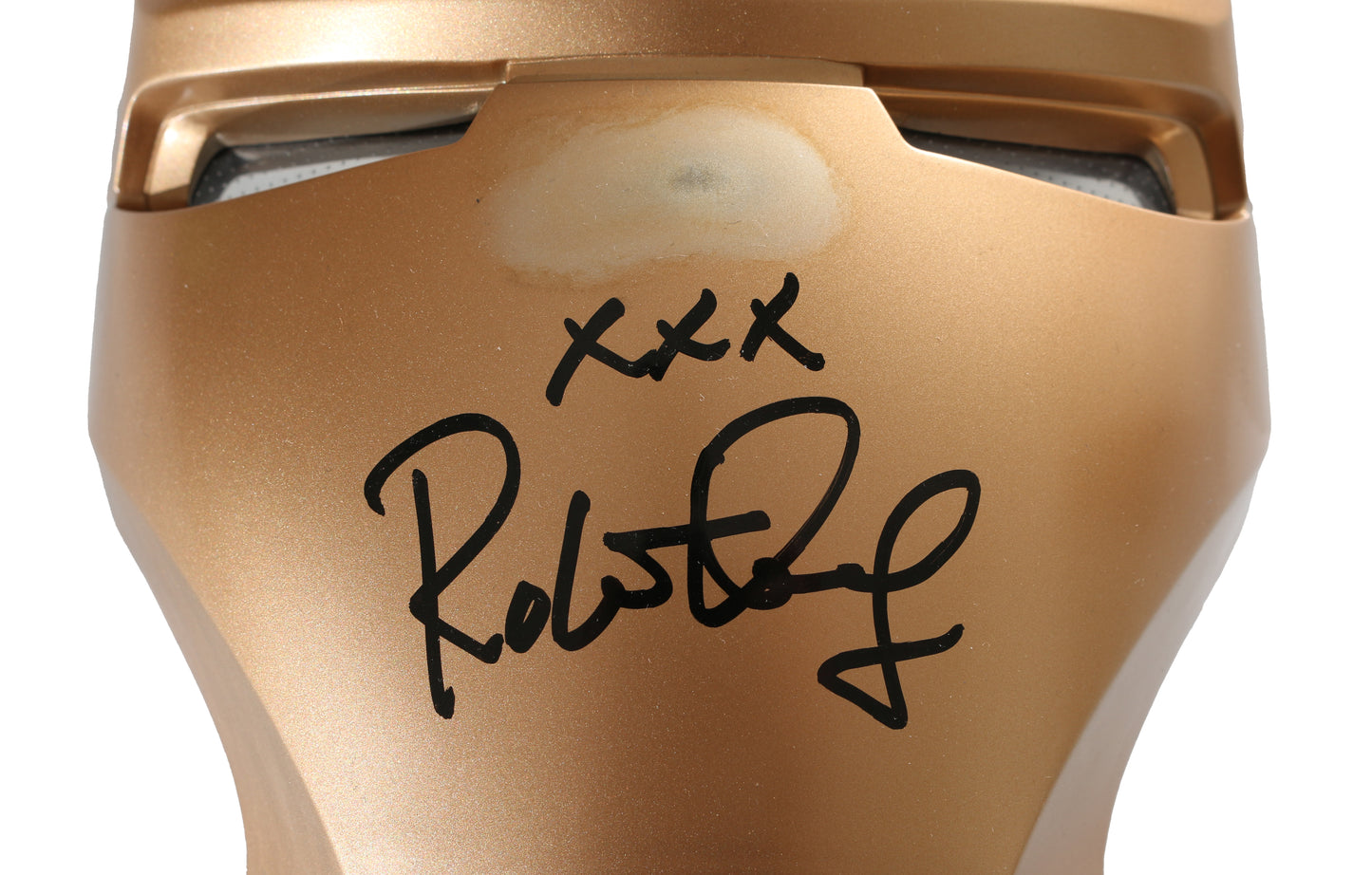 
                  
                    Iron Man Faceplate for Hasbro Legends Series Electronic Prop Replica Helmet (SWAU Authenticated) Signed by Robert Downey Jr.
                  
                