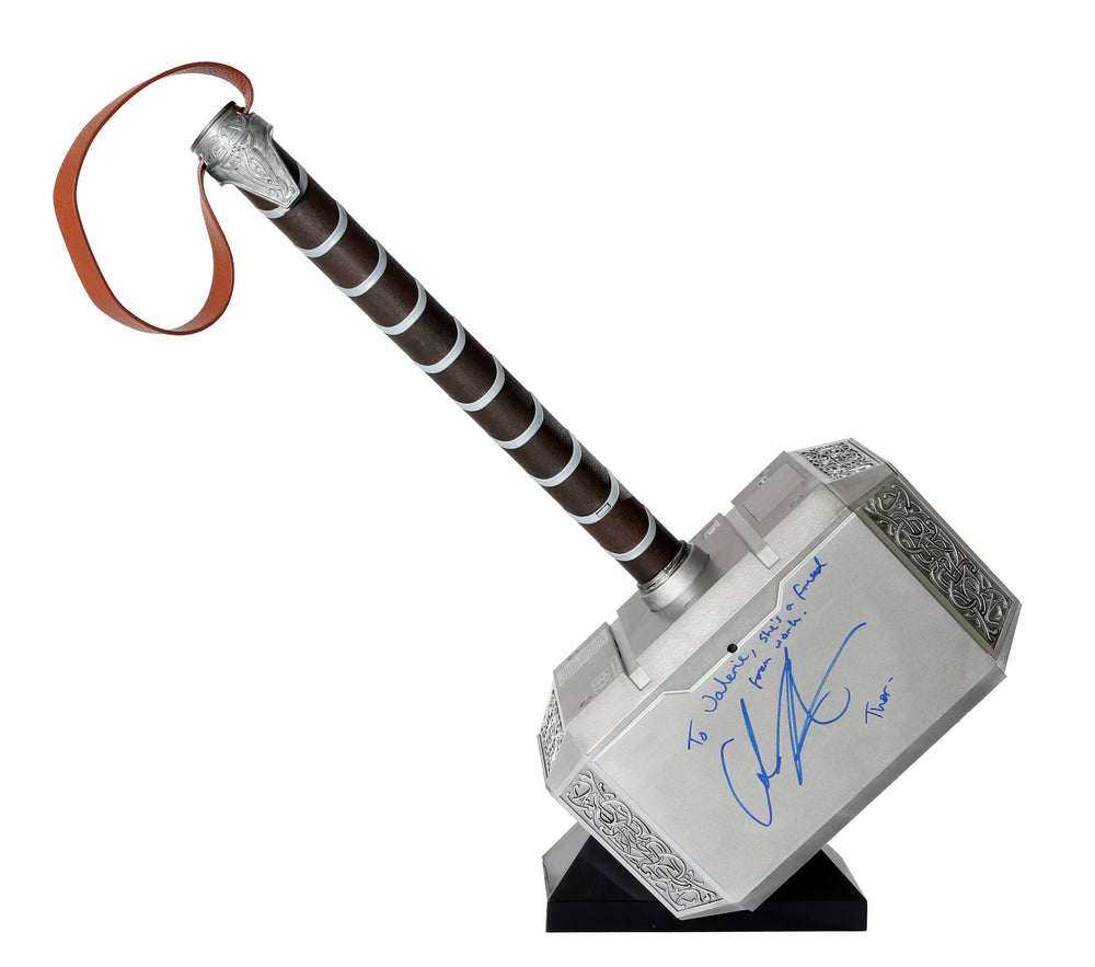 Marvel Legends Mighty Thor Mjolnir Prop Replica Hasbro Legends Series Electronic Hammer (SWAU) Signed by Chris Hemsworth & Tom Hiddleston Loki with Character Names & Quote