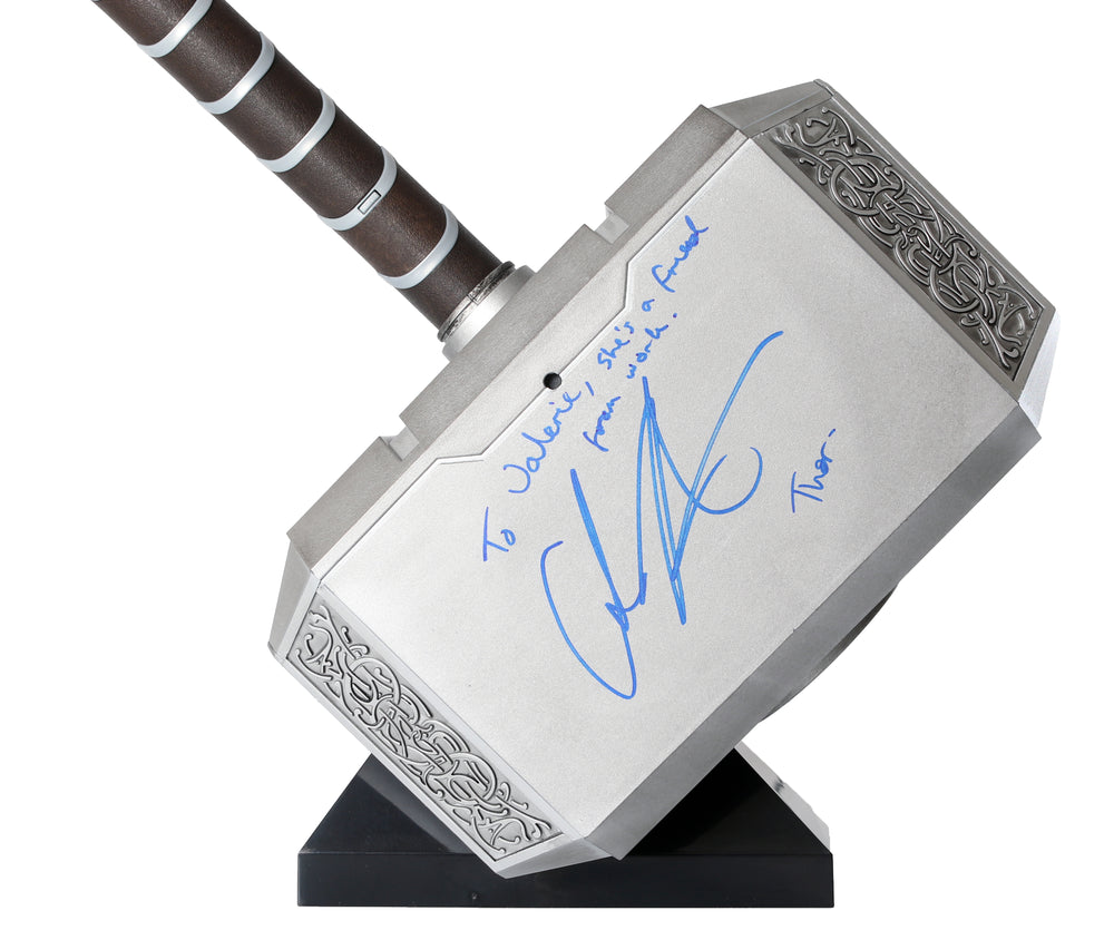 
                  
                    Marvel Legends Mighty Thor Mjolnir Prop Replica Hasbro Legends Series Electronic Hammer (SWAU) Signed by Chris Hemsworth & Tom Hiddleston Loki with Character Names & Quote
                  
                