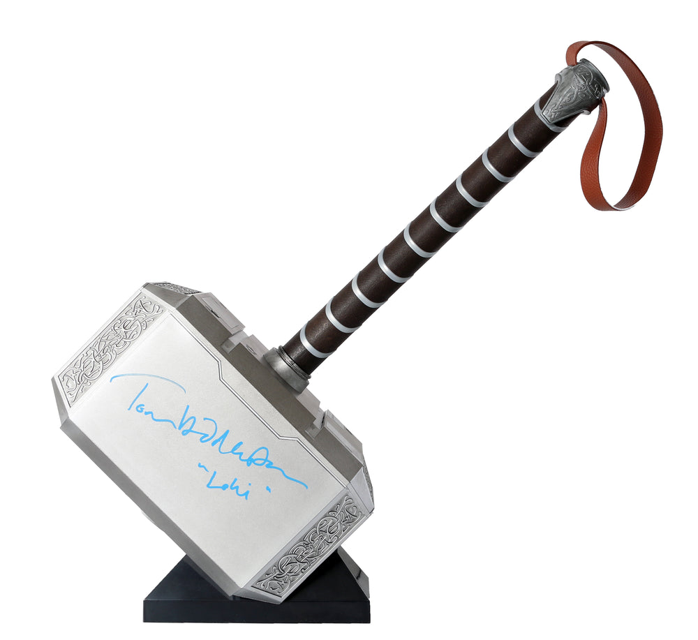 
                  
                    Marvel Legends Mighty Thor Mjolnir Prop Replica Hasbro Legends Series Electronic Hammer (SWAU) Signed by Chris Hemsworth & Tom Hiddleston Loki with Character Names & Quote
                  
                