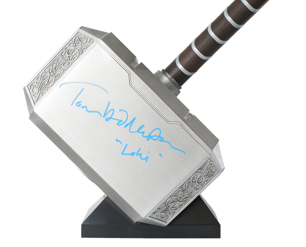 
                  
                    Marvel Legends Mighty Thor Mjolnir Prop Replica Hasbro Legends Series Electronic Hammer (SWAU) Signed by Chris Hemsworth & Tom Hiddleston Loki with Character Names & Quote
                  
                