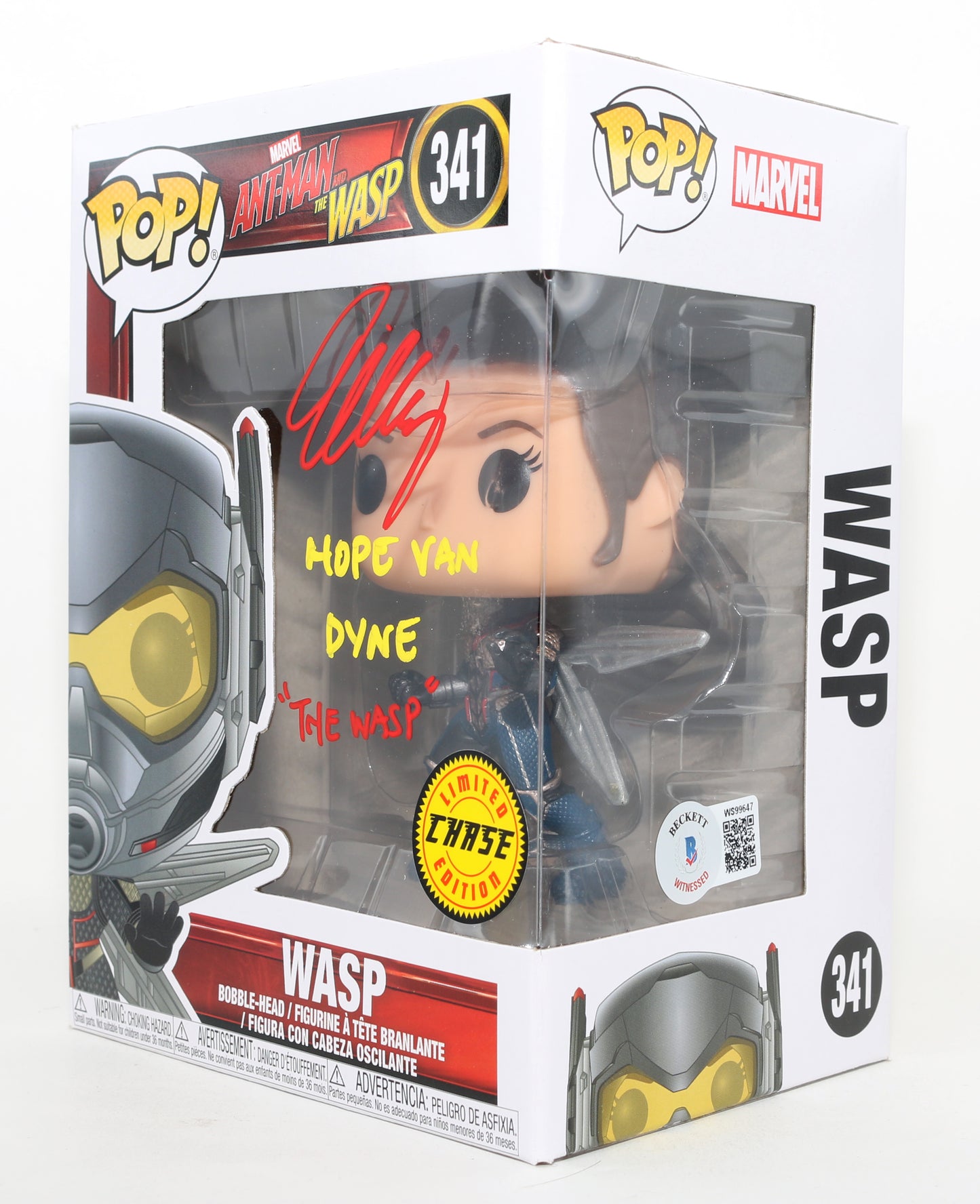 
                  
                    Evangeline Lilly as Hope Van Dyne / The Wasp in Ant-Man & The Wasp Chase Edition (Beckett) Signed Funko POP! #341 with Two Character Names
                  
                