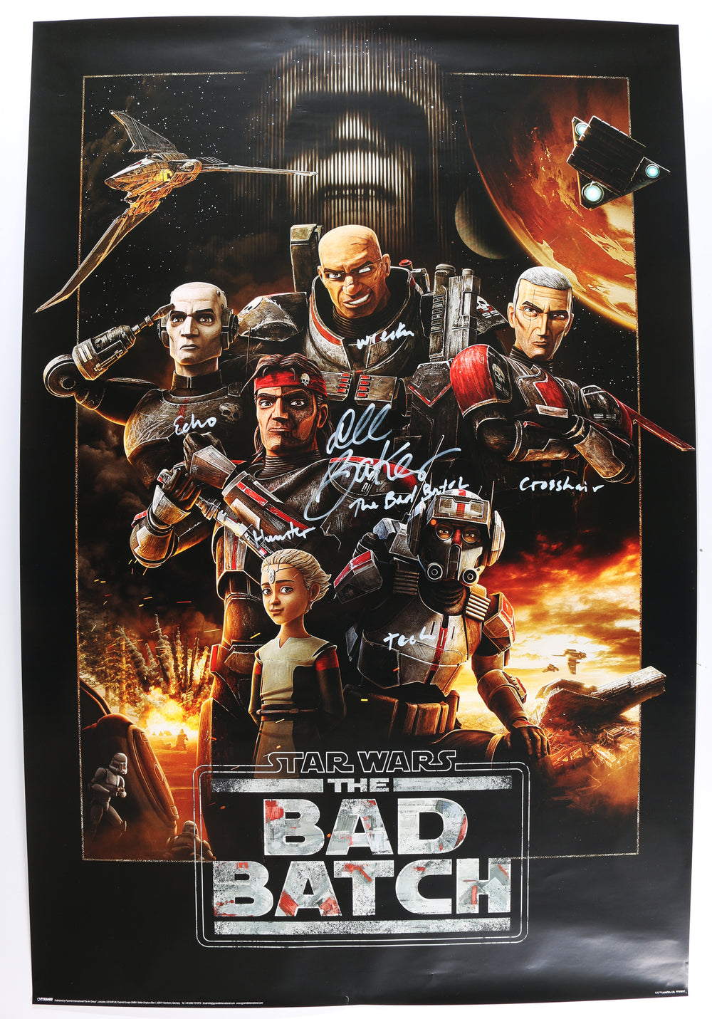 Dee Bradley Baker as Clone Force 99 / The Bad Batch in Star Wars: The Bad Batch Signed 24x36 Poster with Character Names