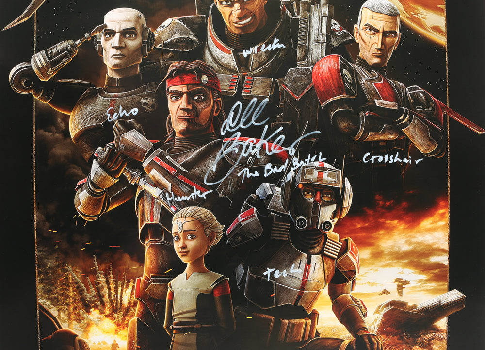 
                  
                    Dee Bradley Baker as Clone Force 99 / The Bad Batch in Star Wars: The Bad Batch Signed 24x36 Poster with Character Names
                  
                