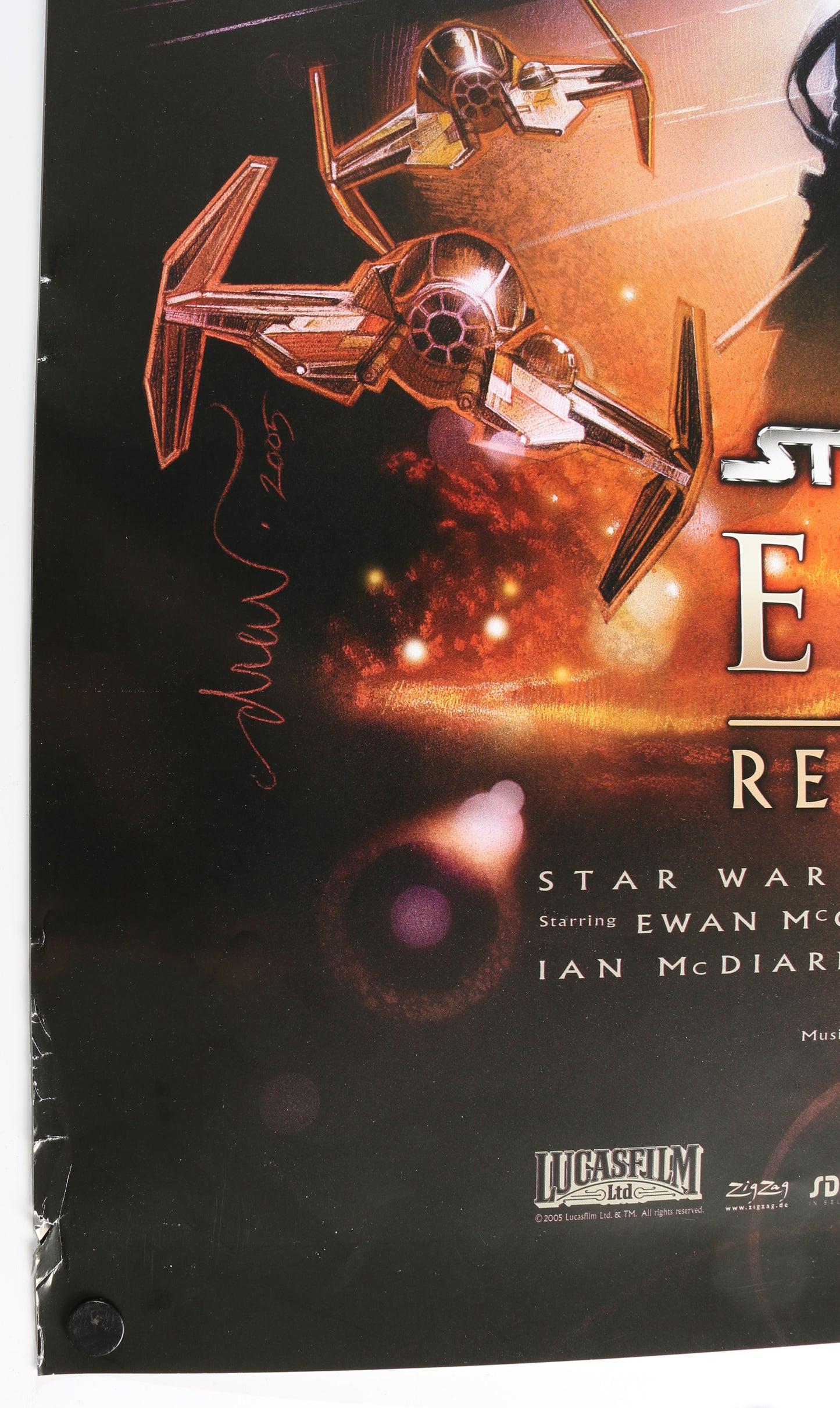 
                  
                    Ewan McGregor as Obi-Wan Kenobi, Natalie Portman as Padme Amidala, & Hayden Christensen as Anakin Skywalker in Star Wars Episode III: Revenge of the Sith (SWAU) Signed 27x40 Poster with Character Names
                  
                