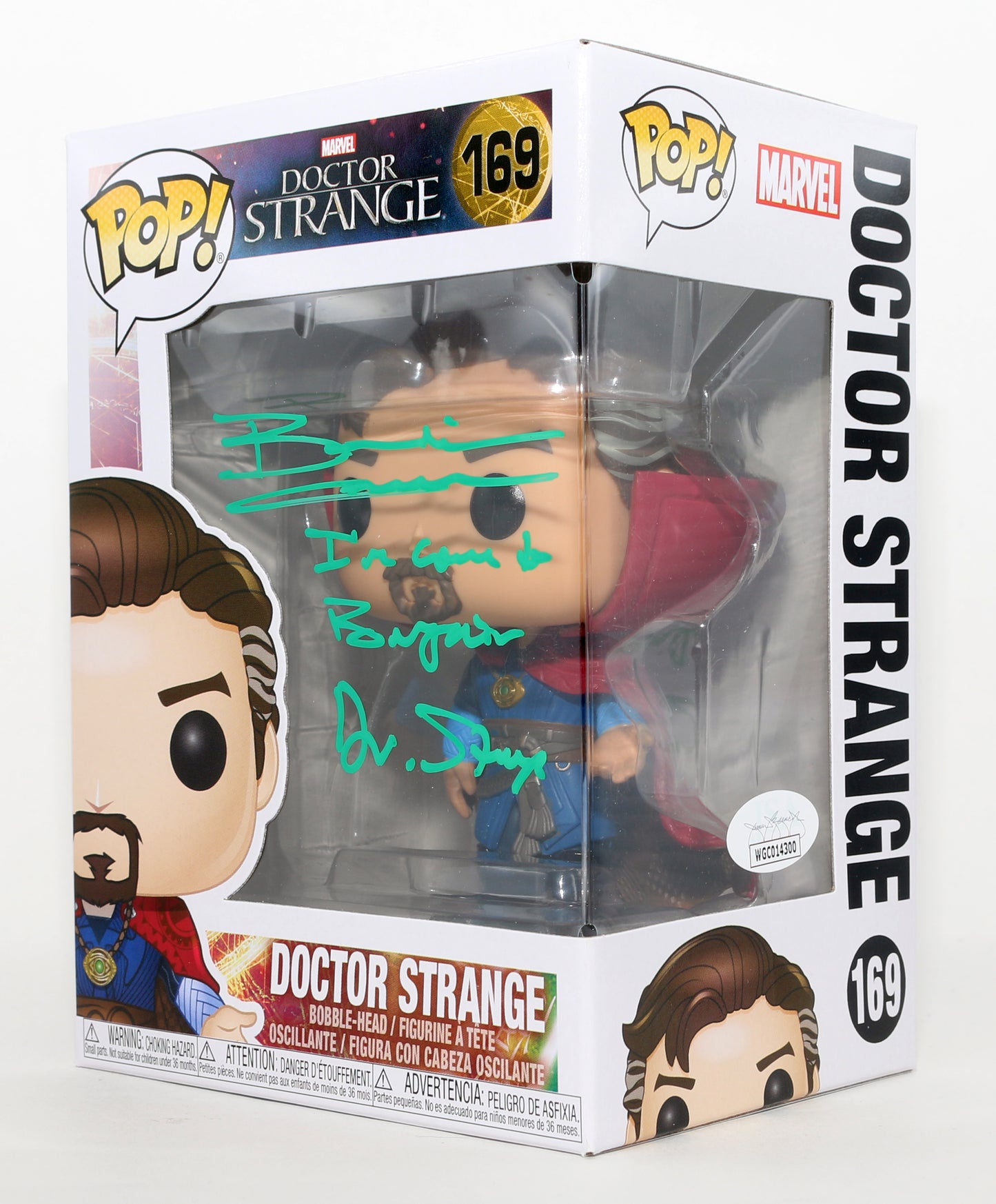 
                  
                    Benedict Cumberbatch as Doctor Strange in Doctor Strange (JSA) Signed Funko POP! #169 with Character Name & Quote
                  
                