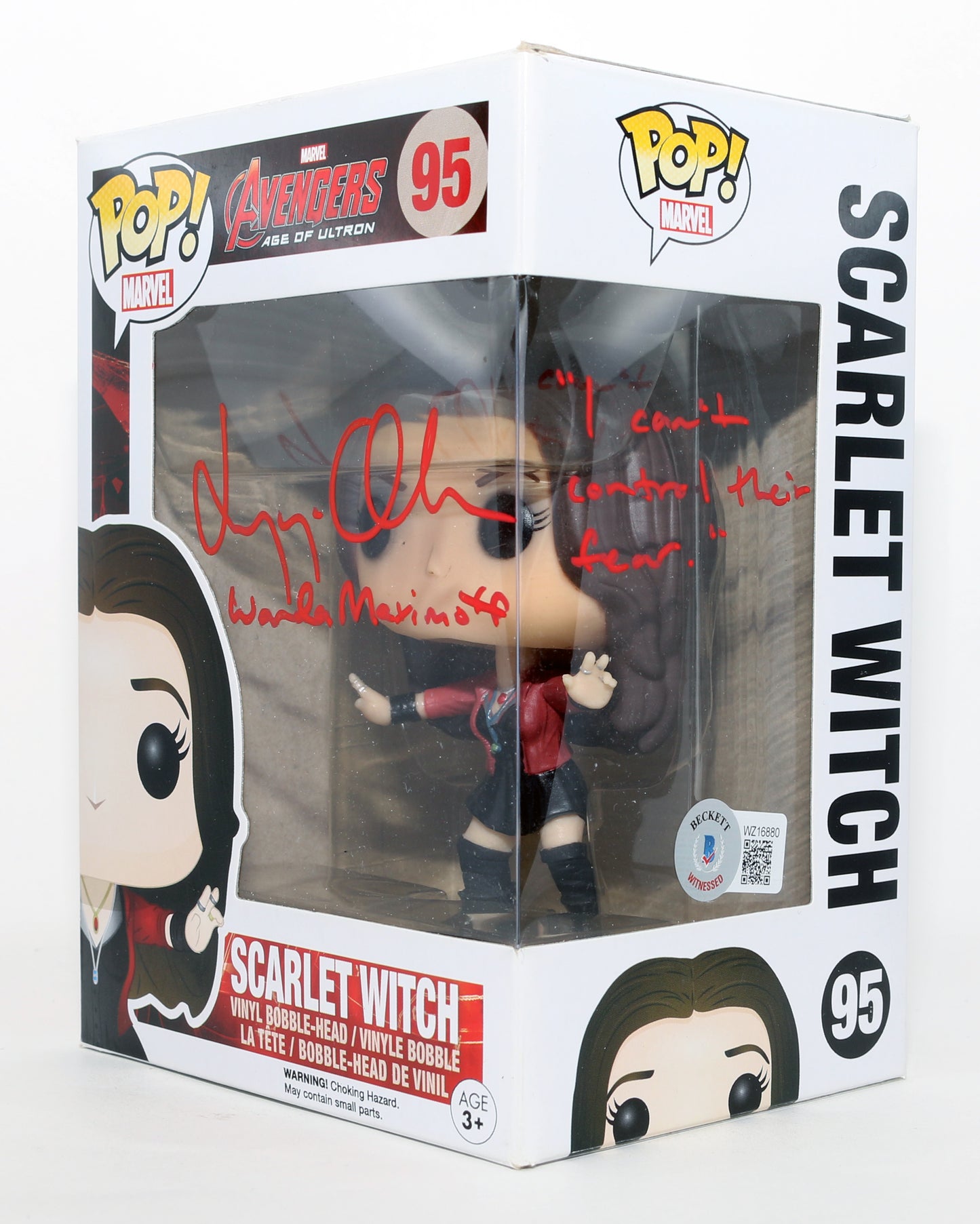 
                  
                    Elizabeth Olsen as Wanda Maximoff / Scarlet Witch in Avengers: Age of Ultron (Beckett Witnessed) Signed Funko POP! #95 with Character Name & Quote
                  
                