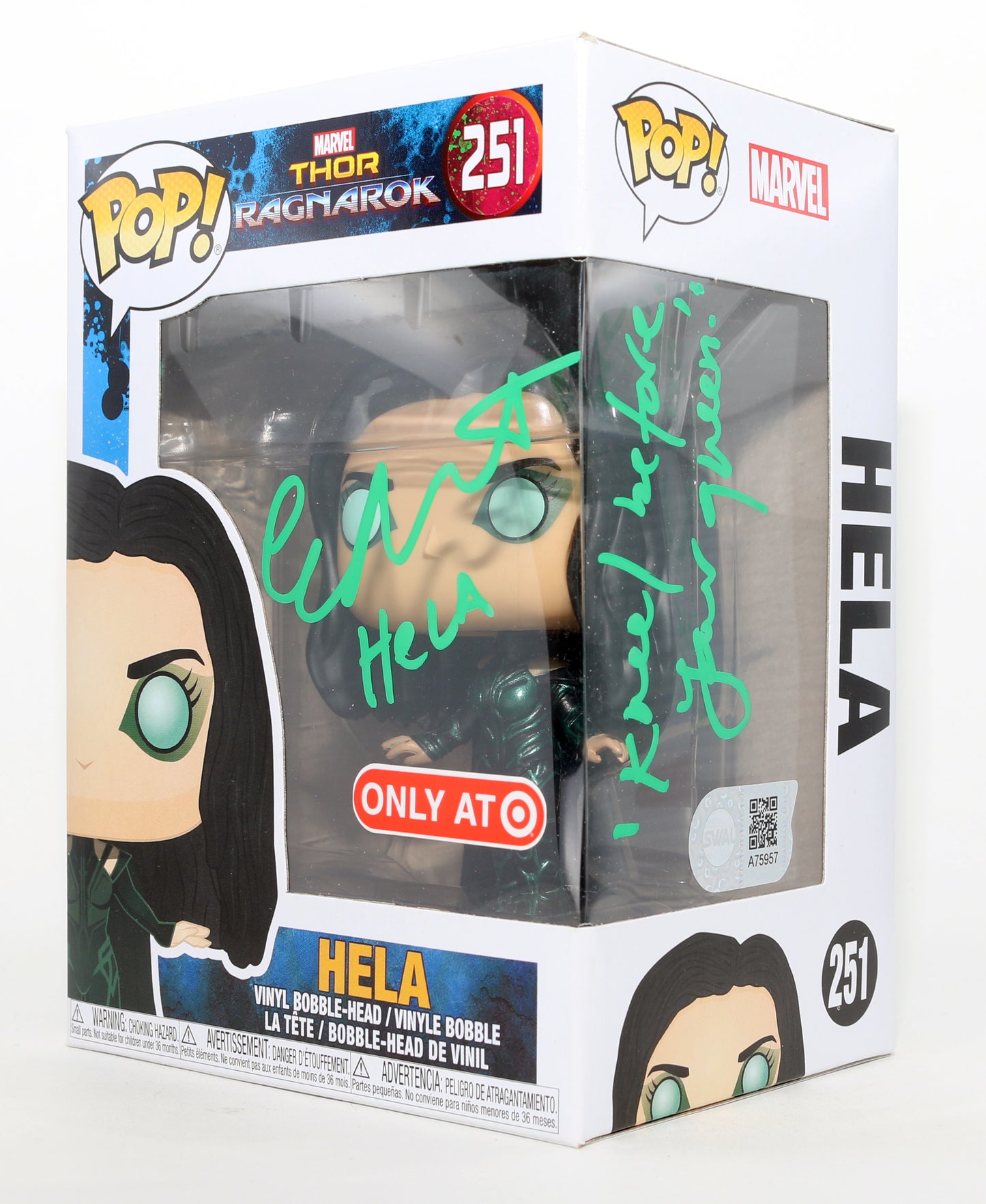 
                  
                    Cate Blanchett as Hela in Thor: Ragnarok Target Exclusive (SWAU) Signed Funko POP! #251 with Character Name & Quote
                  
                