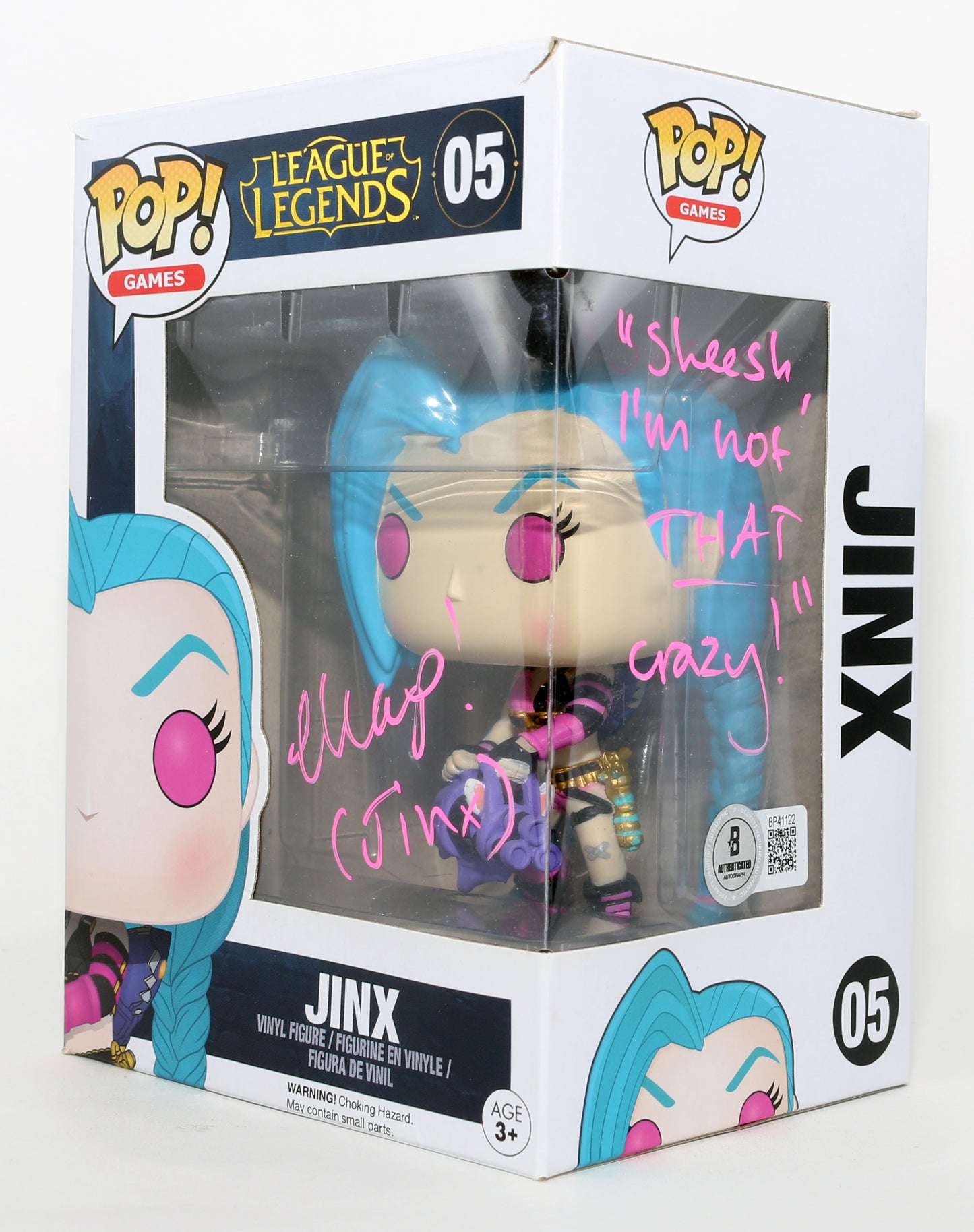 
                  
                    Ella Purnell as Jinx in Arcane: League of Legends (Beckett) Signed Funko POP! #05 with Character Name & Quote
                  
                