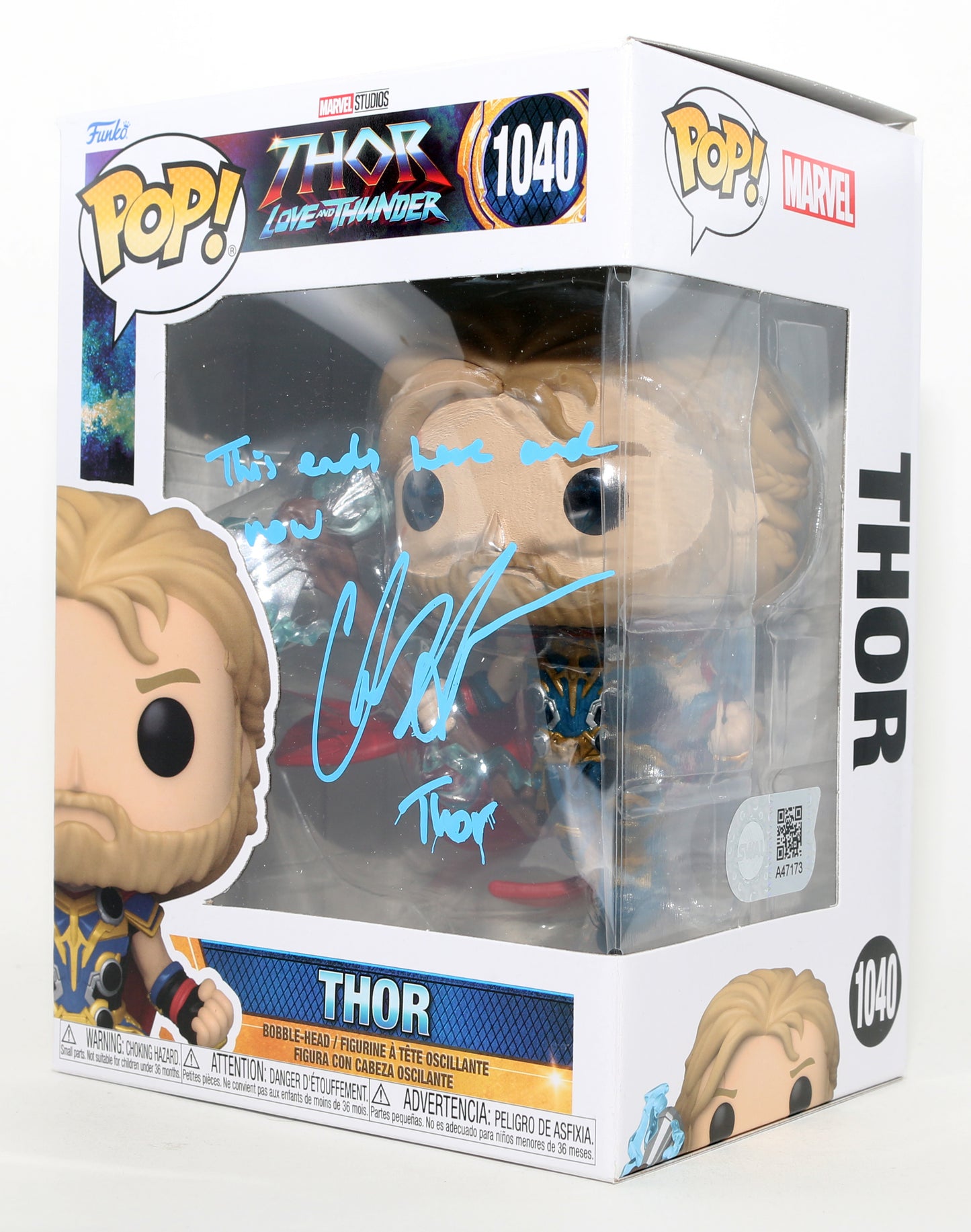
                  
                    Chris Hemsworth as Thor in Thor: Love and Thunder (SWAU) Signed Funko POP! #1040 with Character Name & Quote
                  
                
