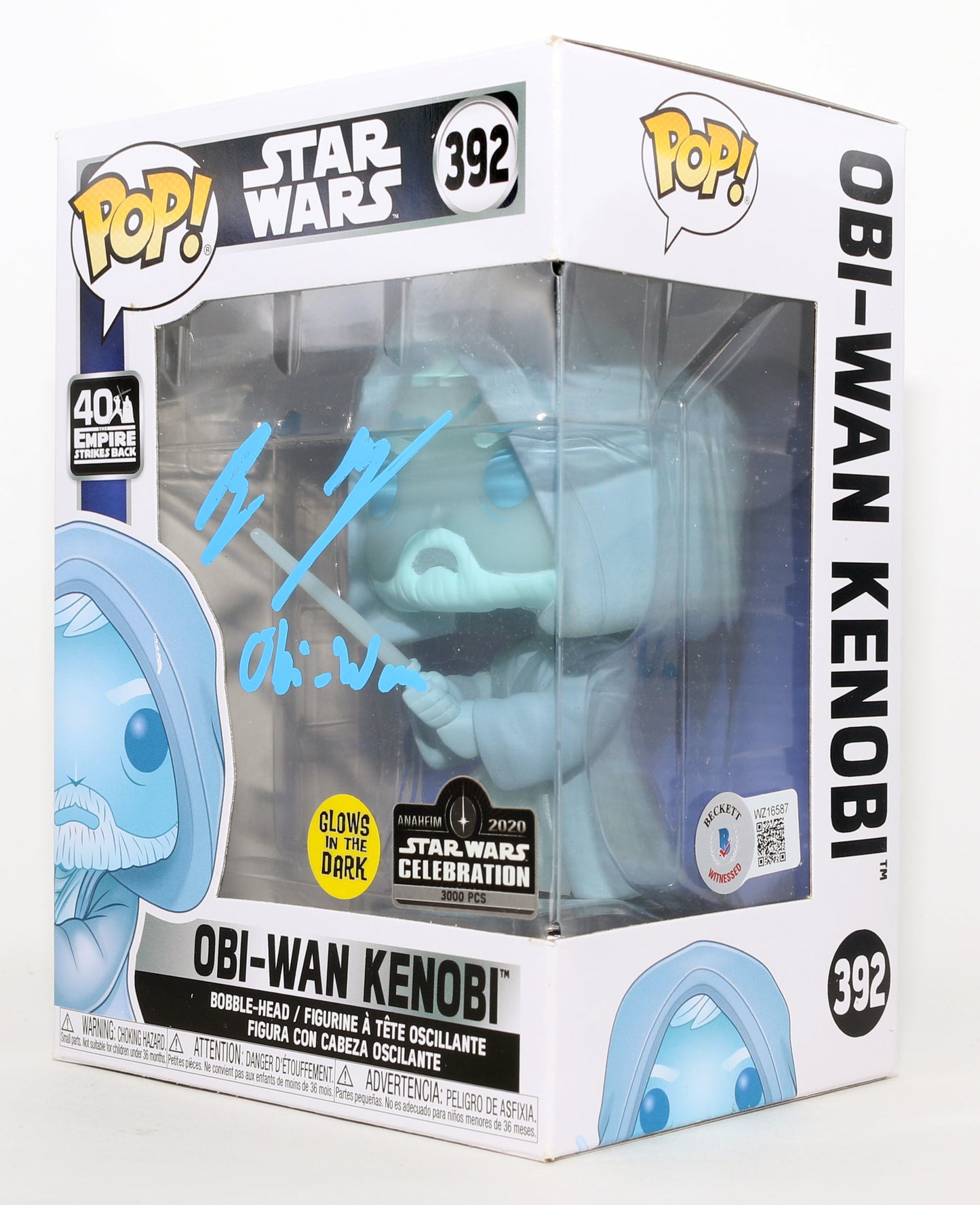 
                  
                    Ewan McGregor as Obi-Wan Kenobi Force Ghost in Star Wars GITD 2020 40th Anniversary Exclusive Limited to 3000 Pieces Signed Funko POP! #392 with Character Name - Grail
                  
                