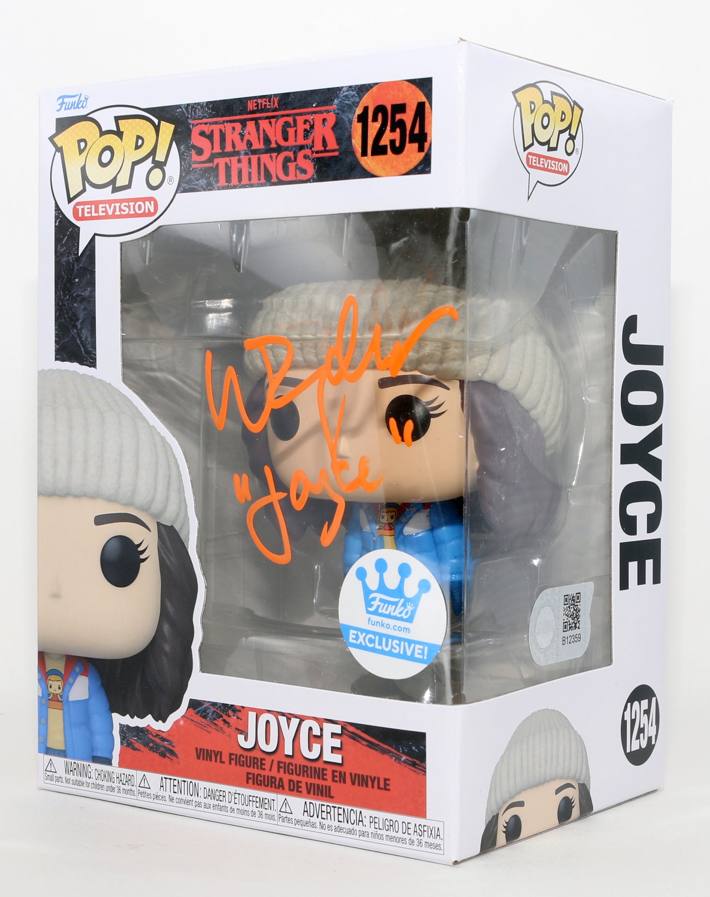 
                  
                    Winona Ryder as Joyce Byers in Stranger Things Funko Store Exclusive (SWAU) Signed Funko POP! #1254 with Character Name
                  
                