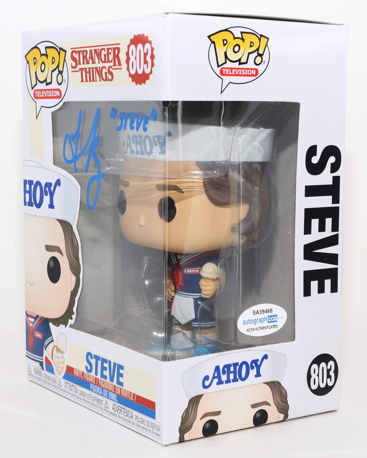 
                  
                    Joe Keery as Steve Harrington in Stranger Things (ACOA) Signed Funko POP! #803 with Character Name
                  
                
