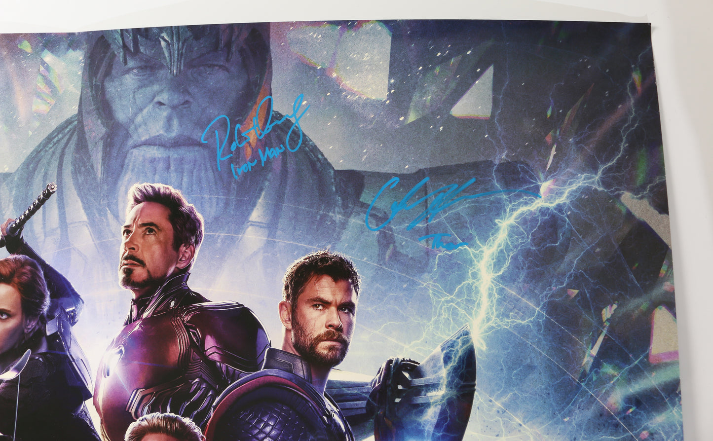 
                  
                    Robert Downey Jr. as Iron Man and Chris Hemsworth as Thor in Avengers: Endgame Signed 27x40 Poster with Character Names
                  
                