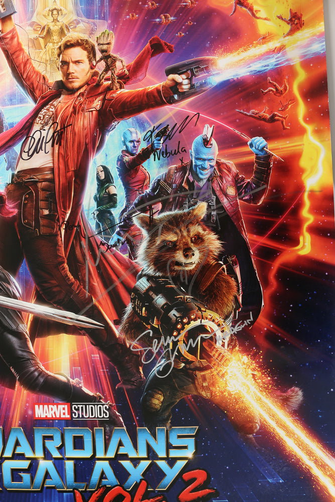 
                  
                    Guardians of the Galaxy Vol. 2 27x40 Poster Signed by Chris Pratt, Zoe Saldana, Pom Klementieff, Karen Gillan, Sean Gunn, Dave Bautista, and Michael Rooker
                  
                